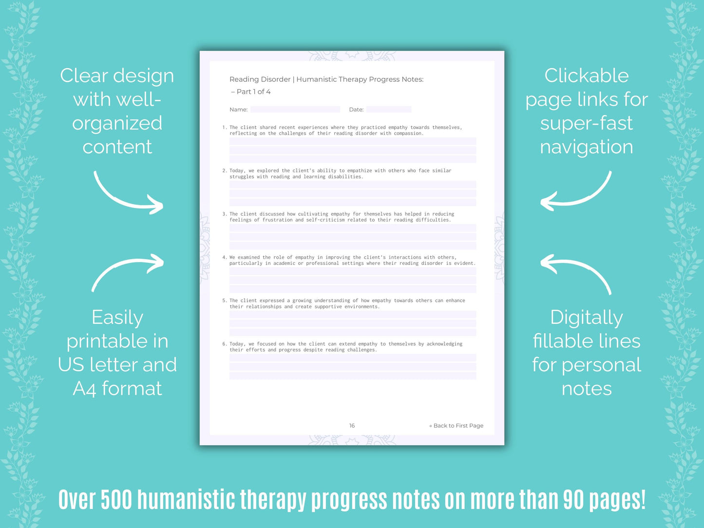 Reading Disorder Humanistic Therapy Counseling Templates