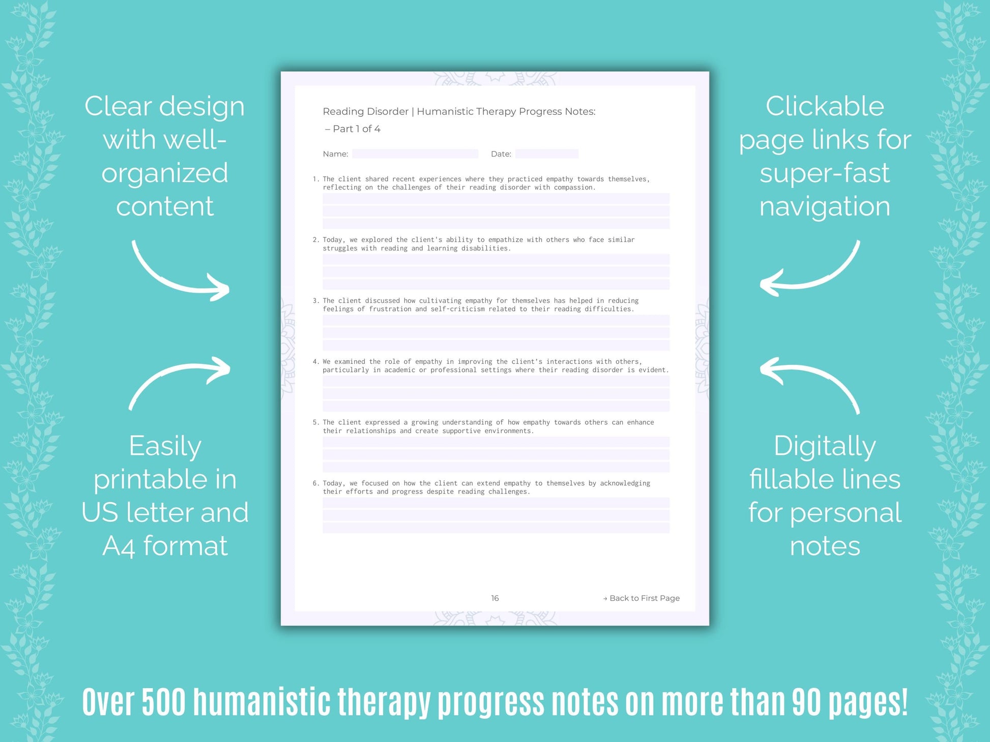 Reading Disorder Humanistic Therapy Counseling Templates
