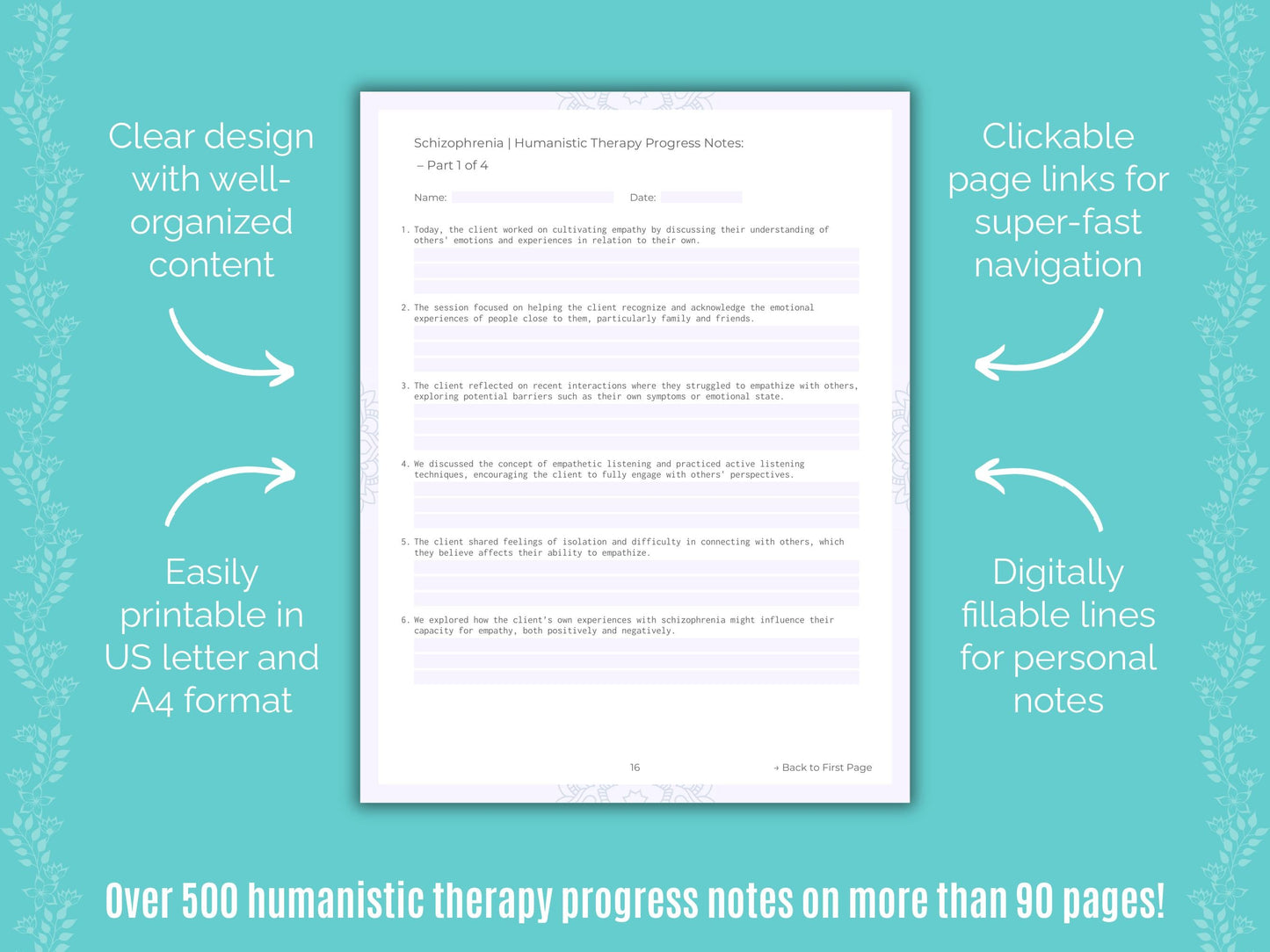 Schizophrenia Humanistic Therapy Counseling Templates