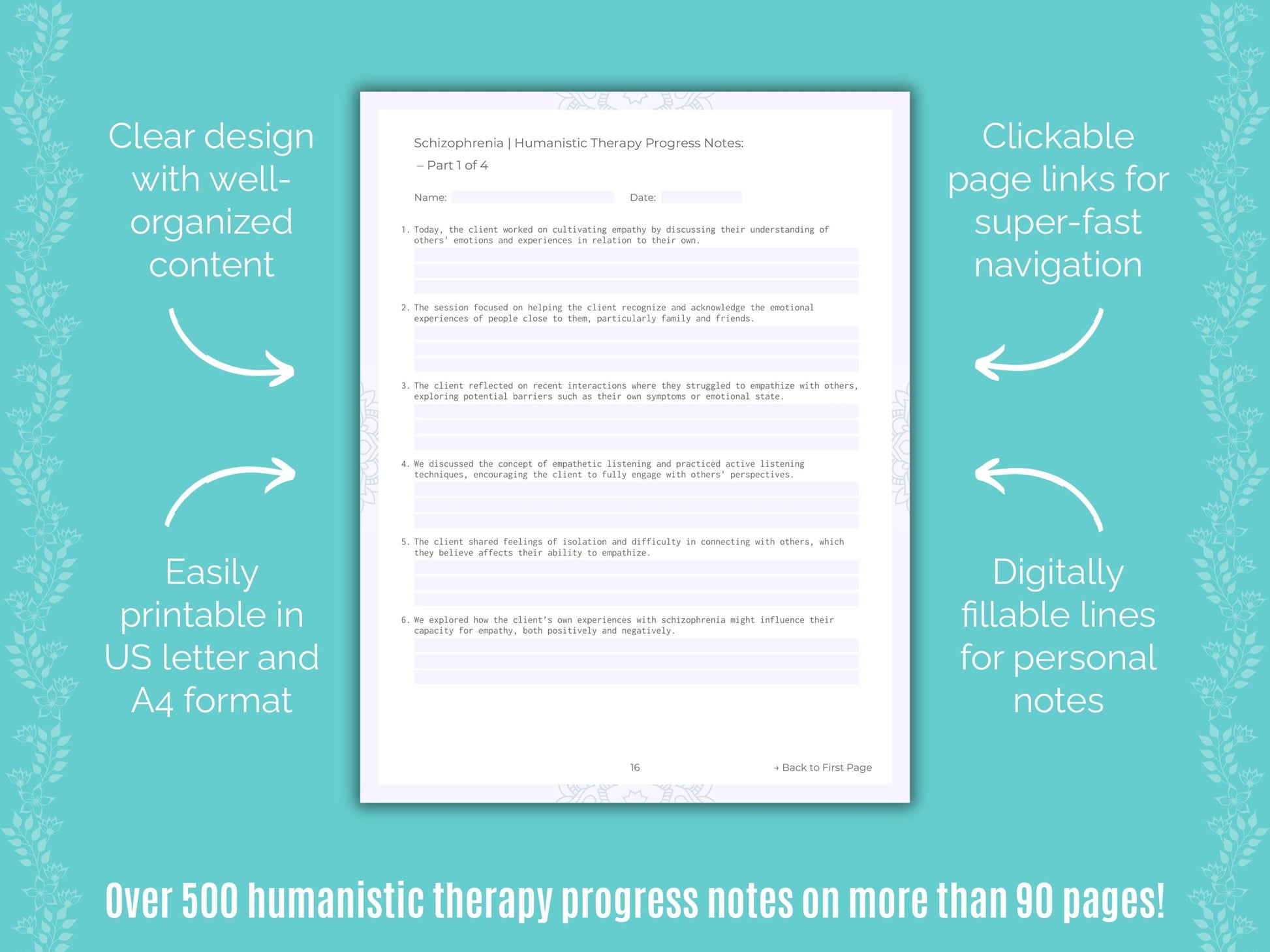 Schizophrenia Humanistic Therapy Counseling Templates