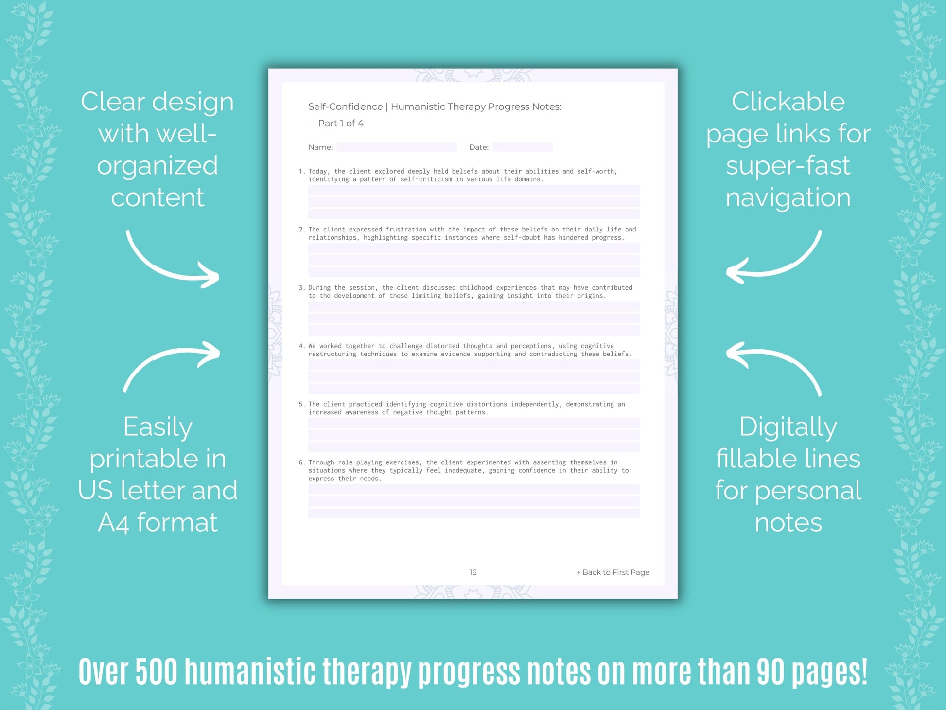 Self-Confidence Humanistic Therapy Counseling Templates