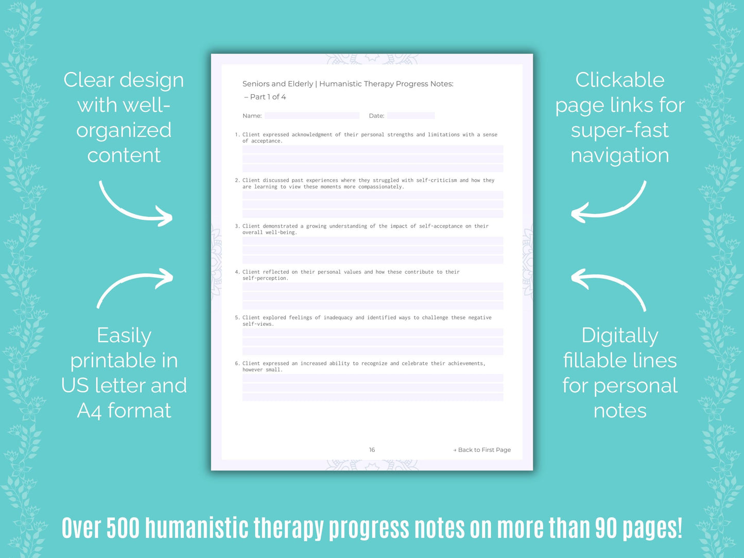 Seniors and Elderly Humanistic Therapy Counseling Templates