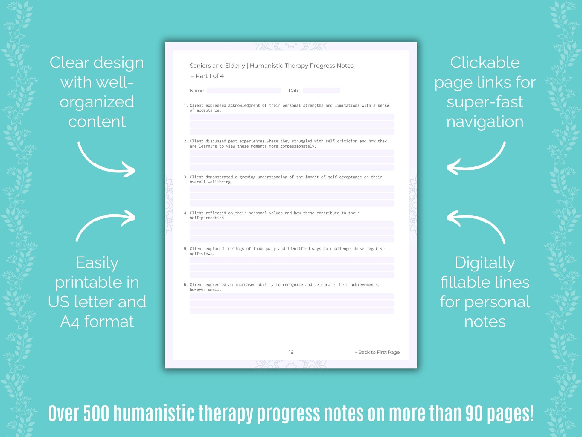 Seniors and Elderly Humanistic Therapy Counseling Templates