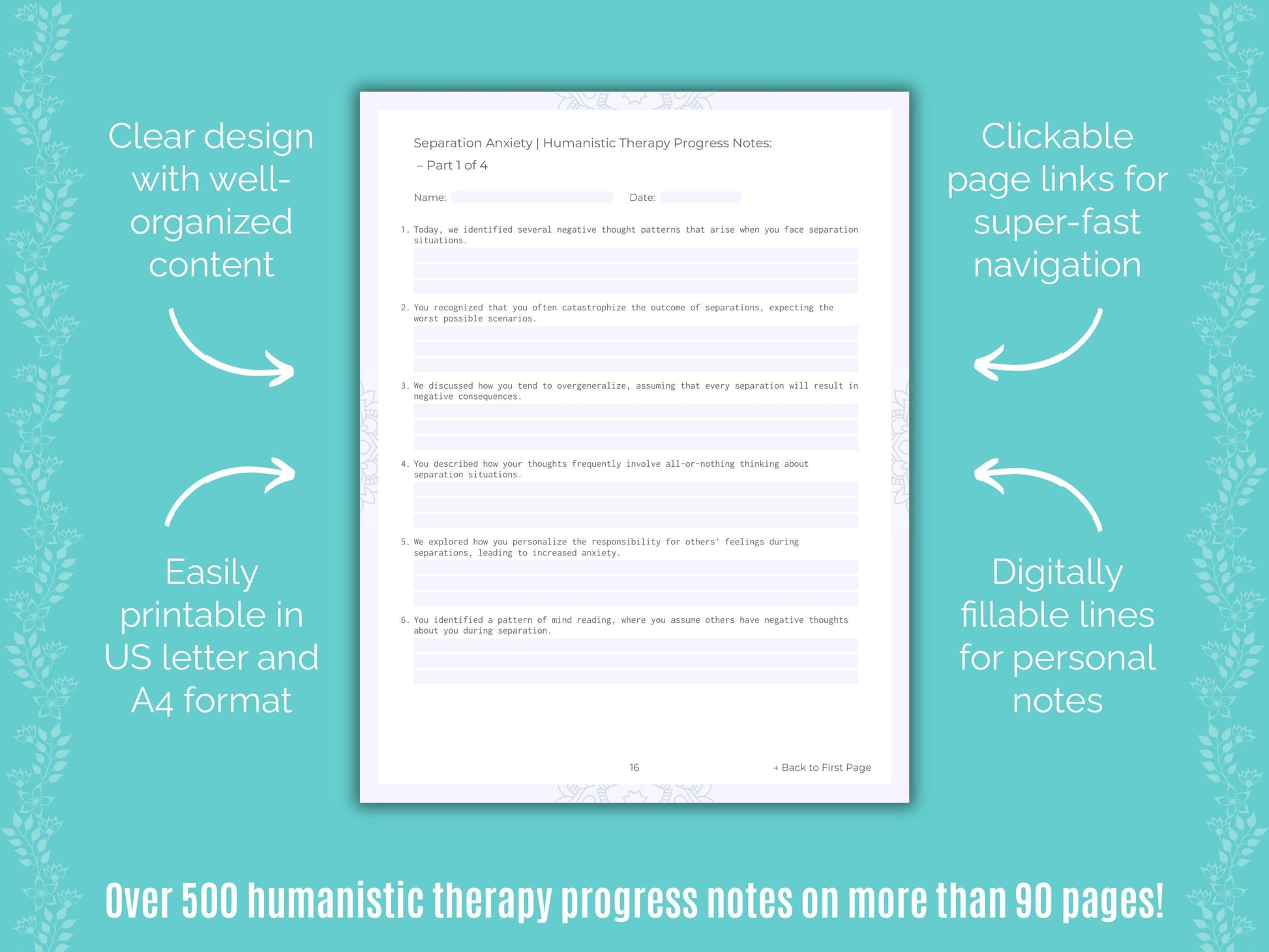 Separation Anxiety Humanistic Therapy Counseling Templates