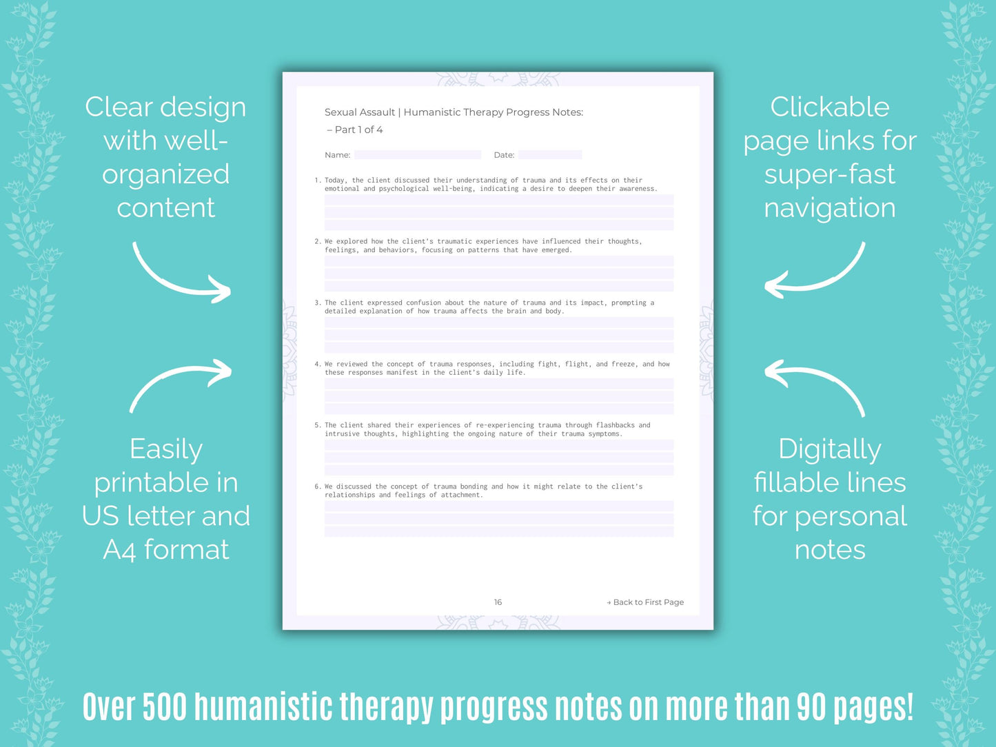 Sexual Assault Humanistic Therapy Counseling Templates