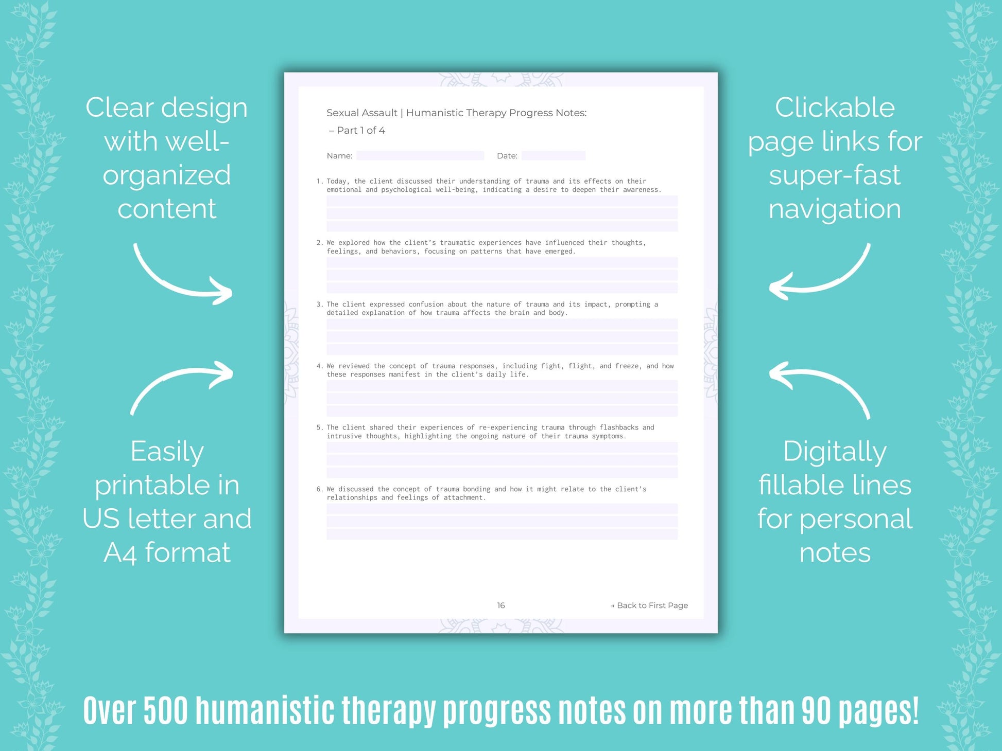 Sexual Assault Humanistic Therapy Counseling Templates