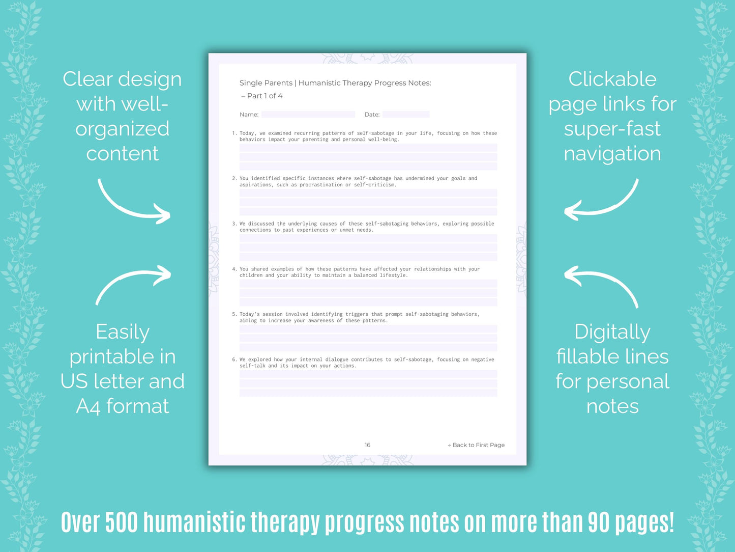 Single Parents Humanistic Therapy Counseling Templates