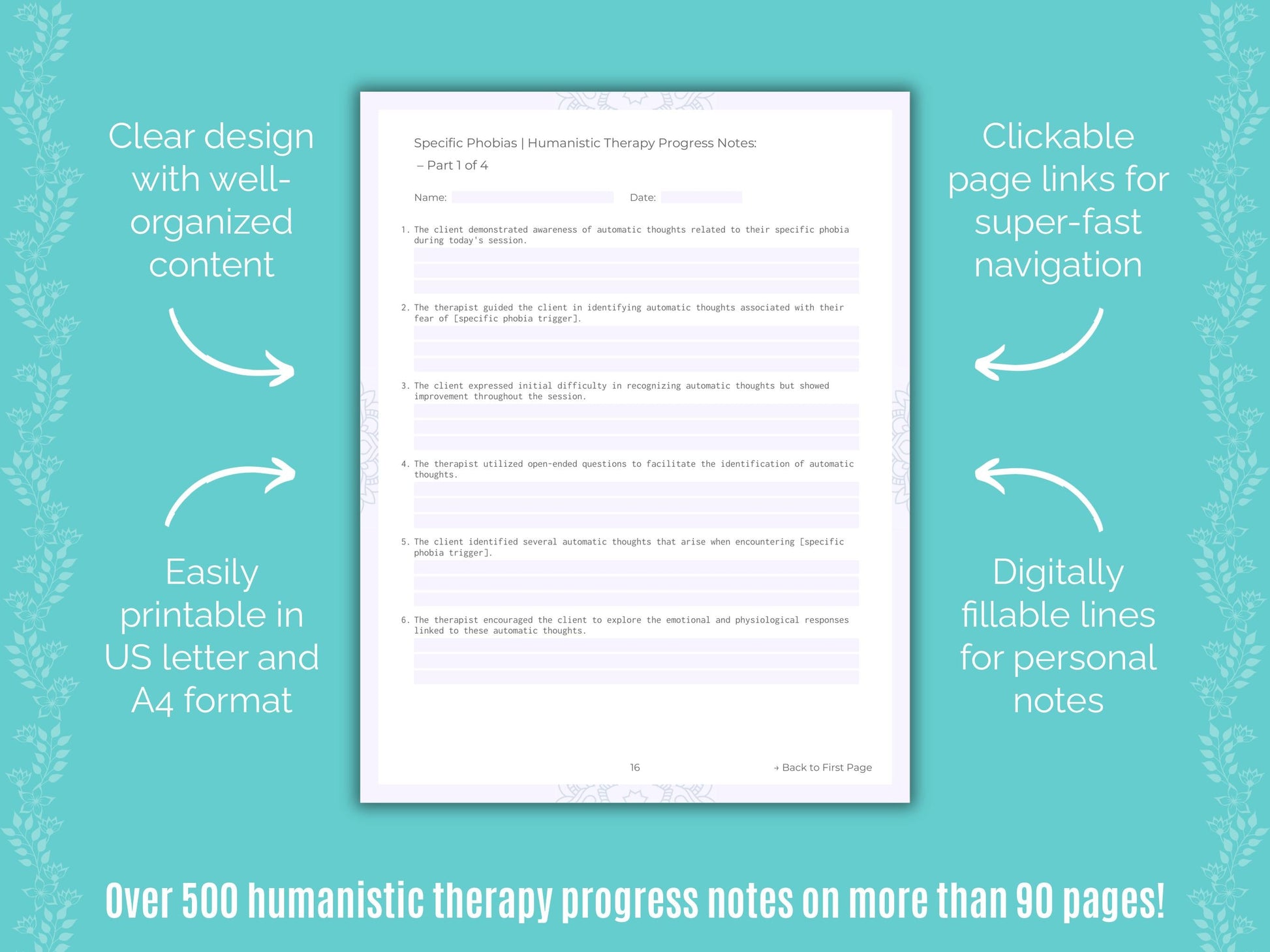 Specific Phobias Humanistic Therapy Counseling Templates