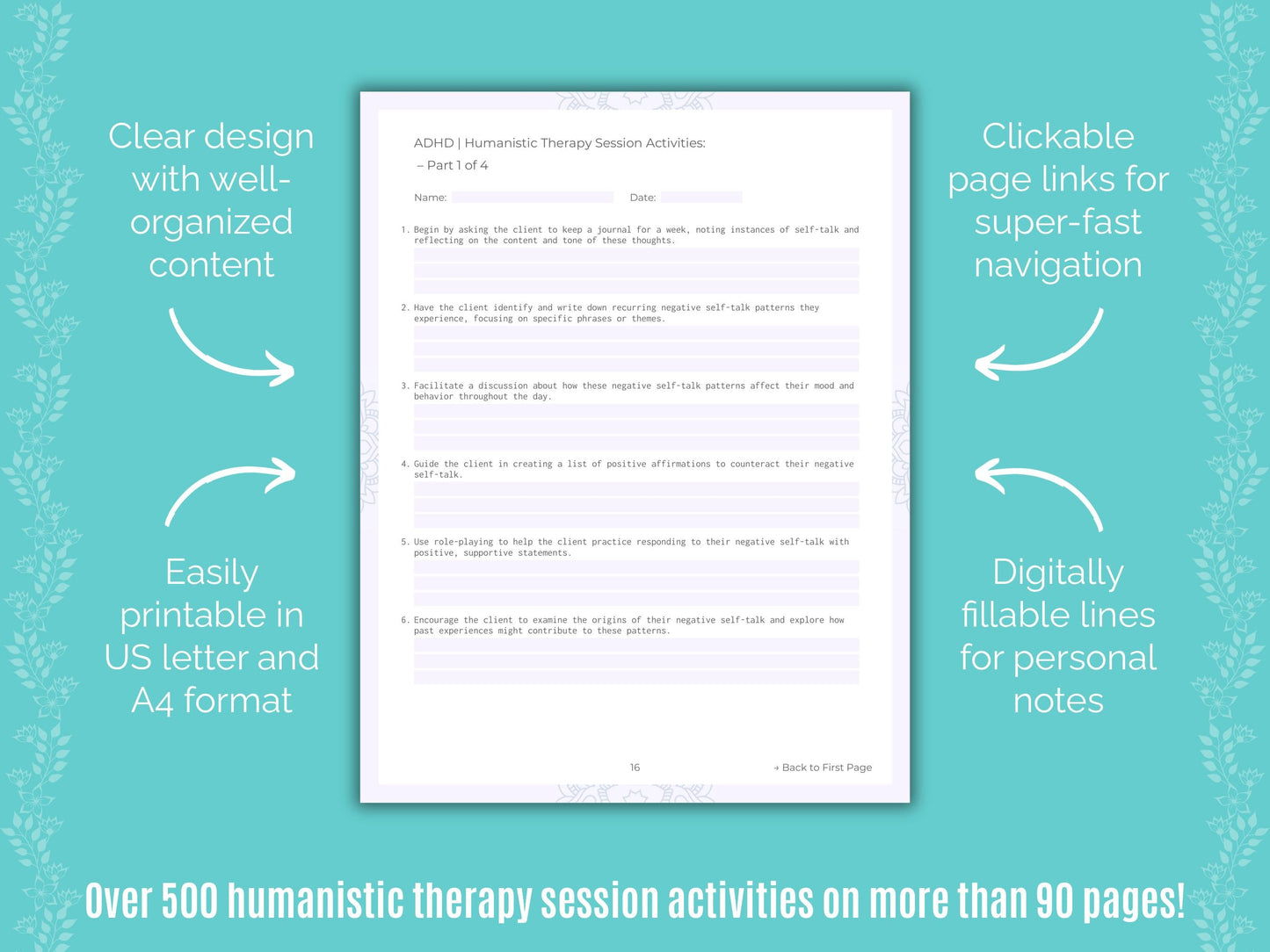 ADHD Humanistic Therapy Counseling Templates
