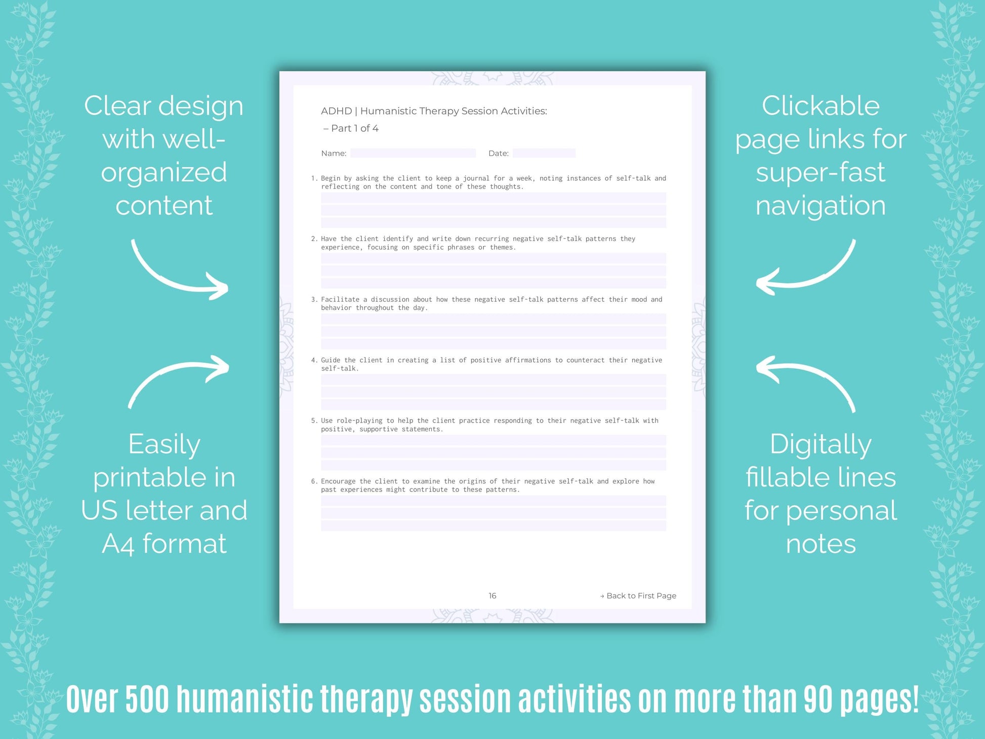 ADHD Humanistic Therapy Counseling Templates