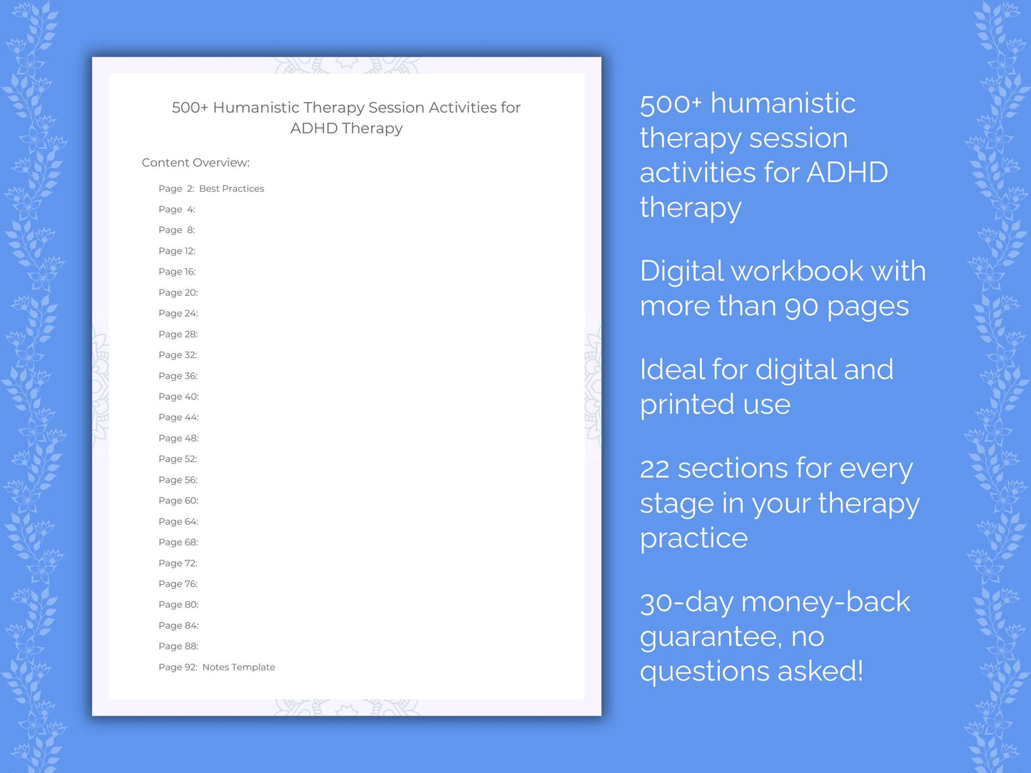 ADHD Humanistic Therapy Therapist Worksheets