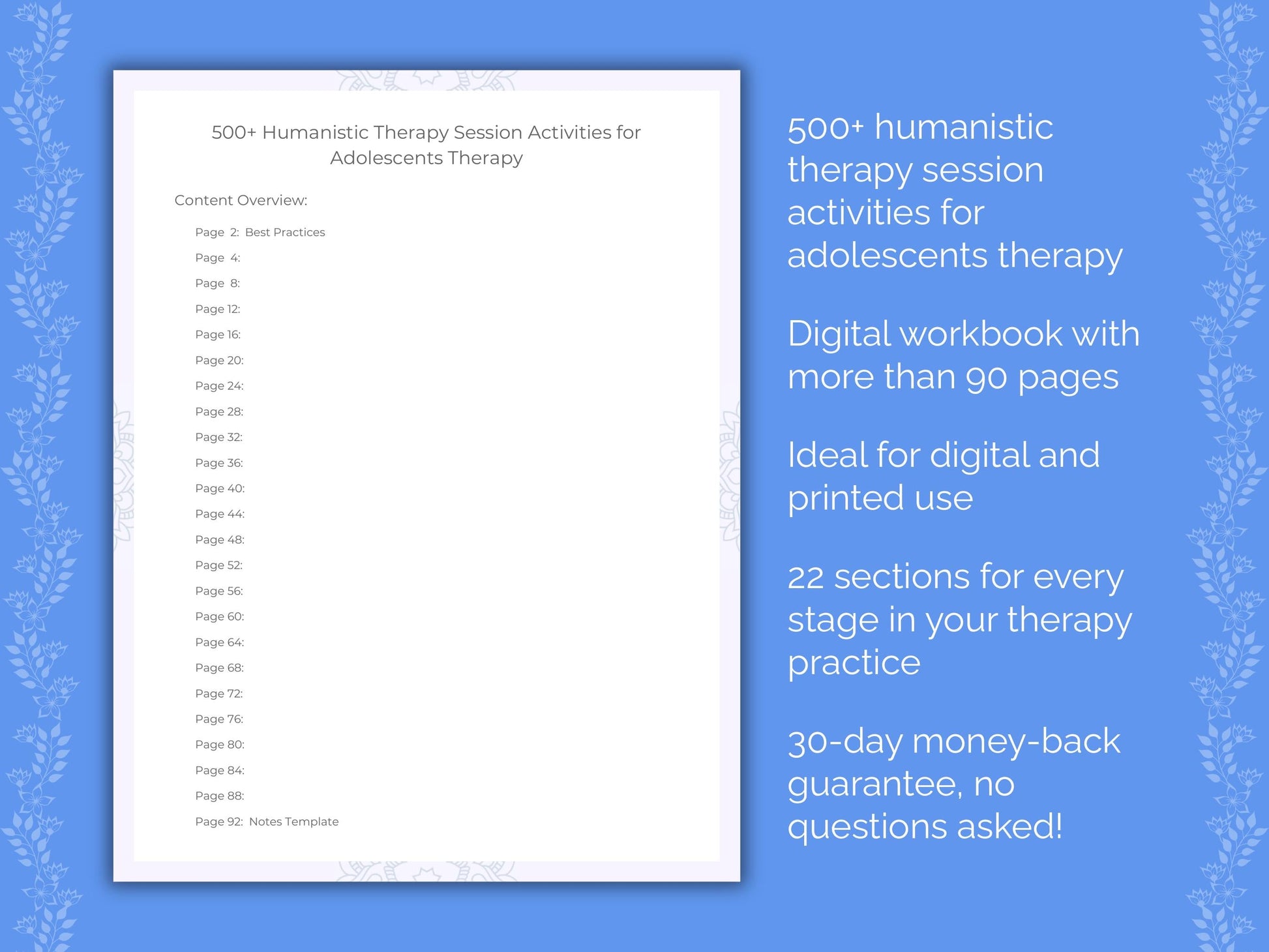 Adolescents Humanistic Therapy Therapist Worksheets