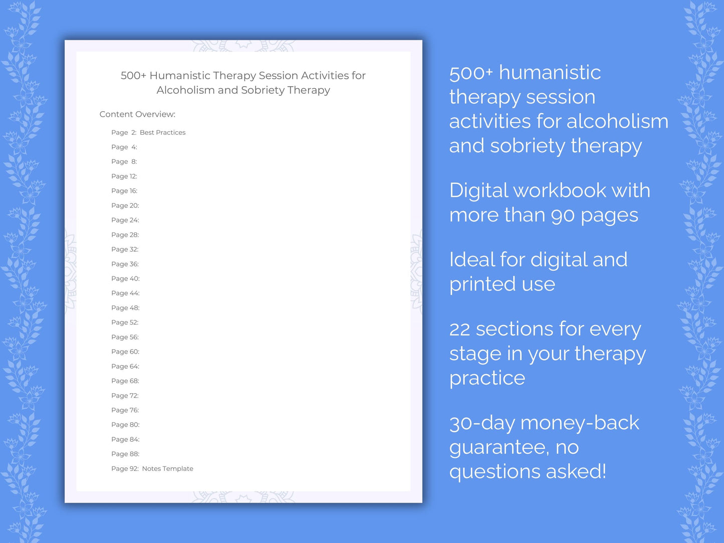 Alcoholism and Sobriety Humanistic Therapy Therapist Worksheets