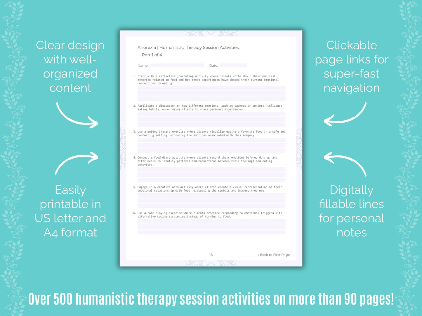 Anorexia Humanistic Therapy Counseling Templates