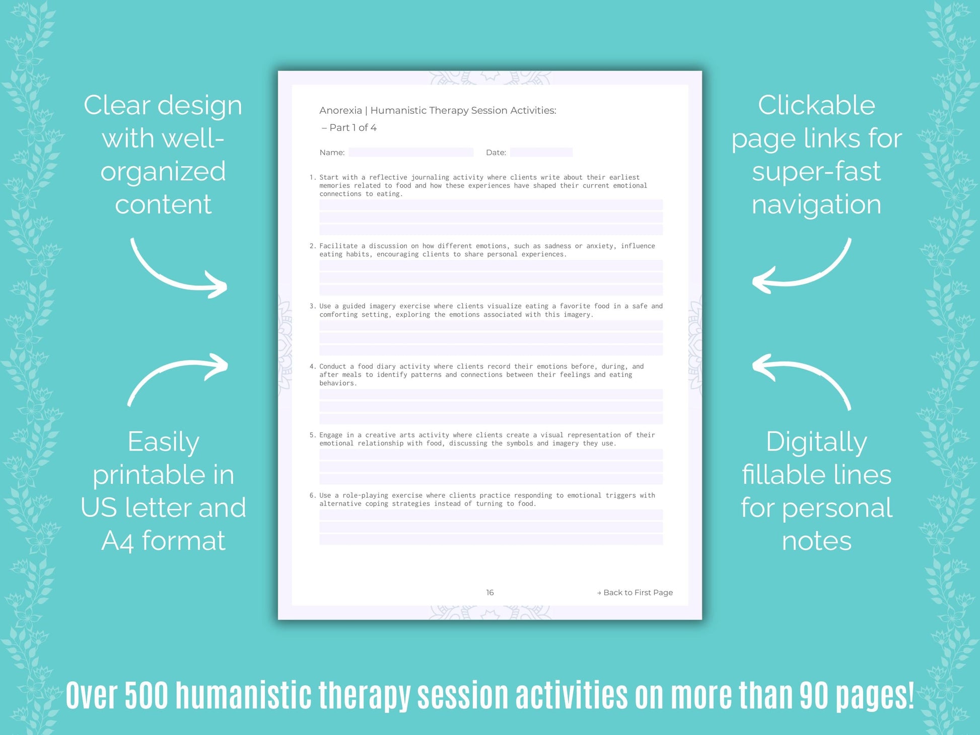 Anorexia Humanistic Therapy Counseling Templates