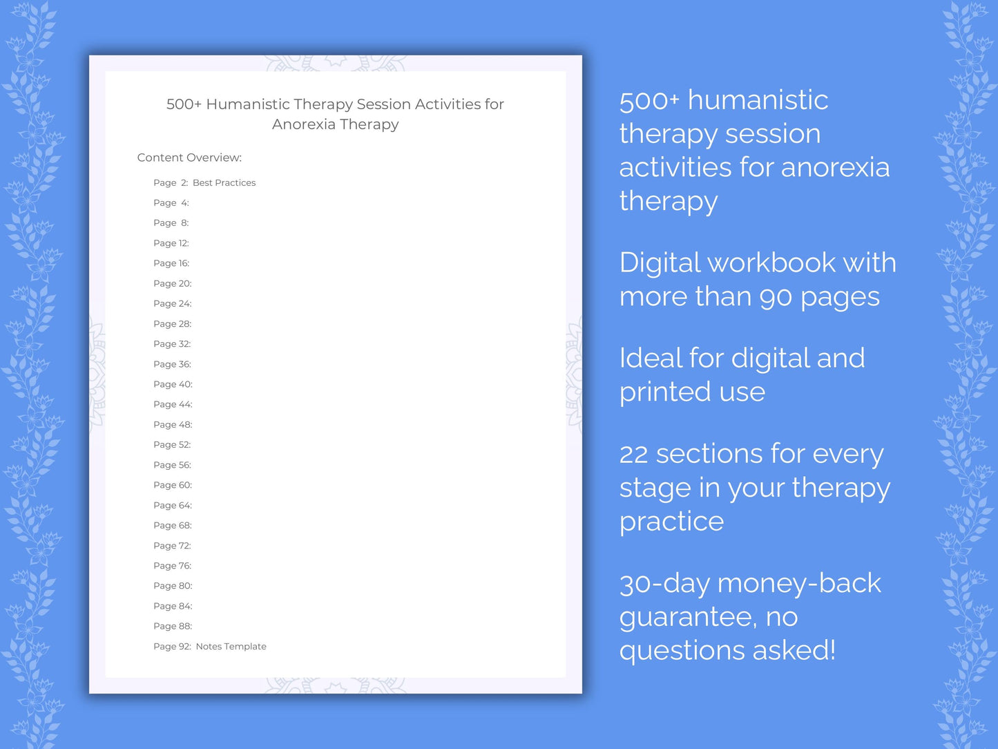 Anorexia Humanistic Therapy Therapist Worksheets