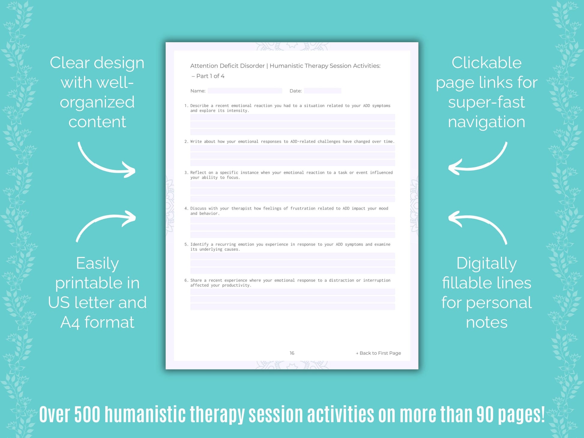 Attention Deficit Disorder (ADD) Humanistic Therapy Counseling Templates