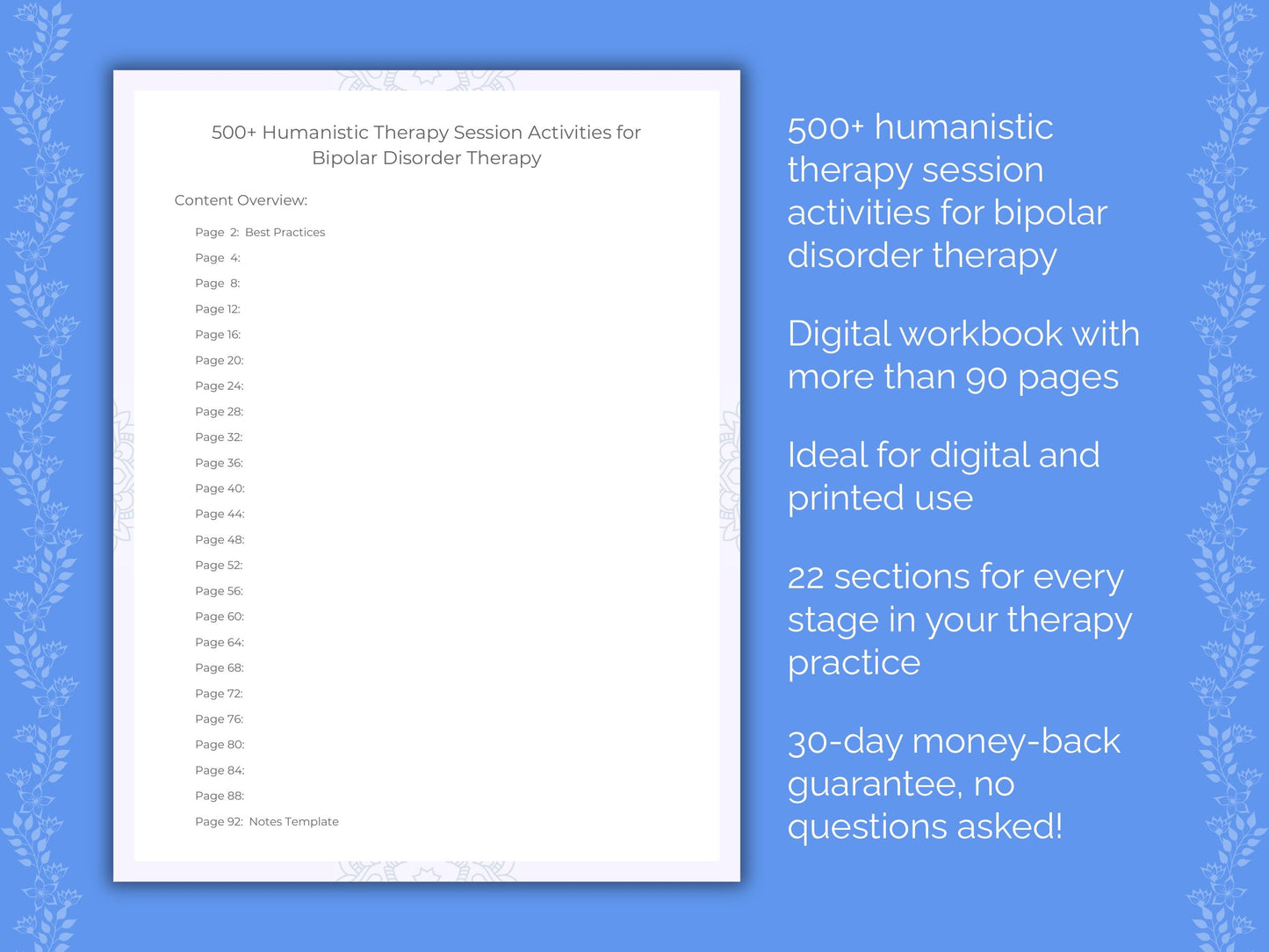 Bipolar Disorder Humanistic Therapy Therapist Worksheets