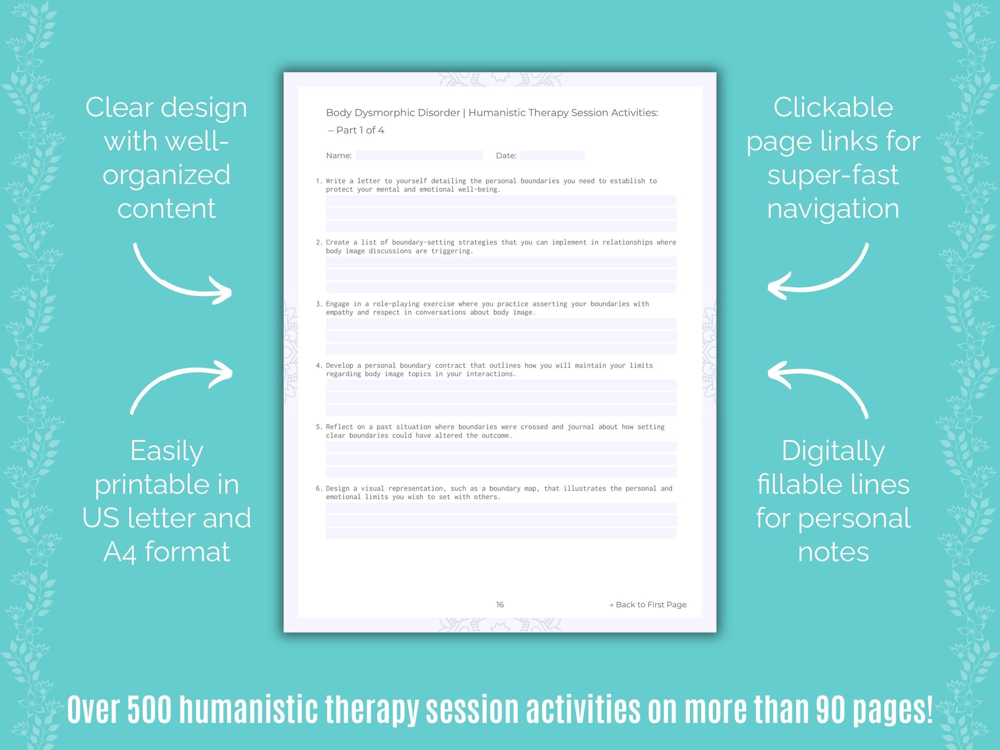 Body Dysmorphic Disorder (BDD) Humanistic Therapy Counseling Templates