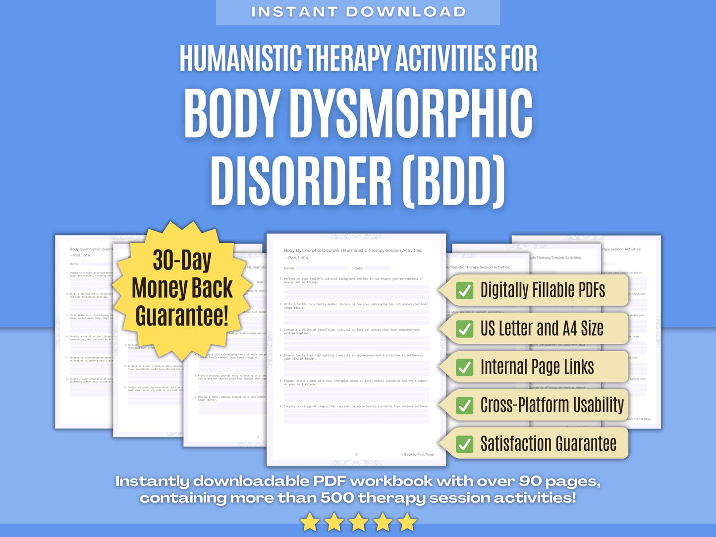 Body Dysmorphic Disorder (BDD) Humanistic Therapy Psychology Workbooks