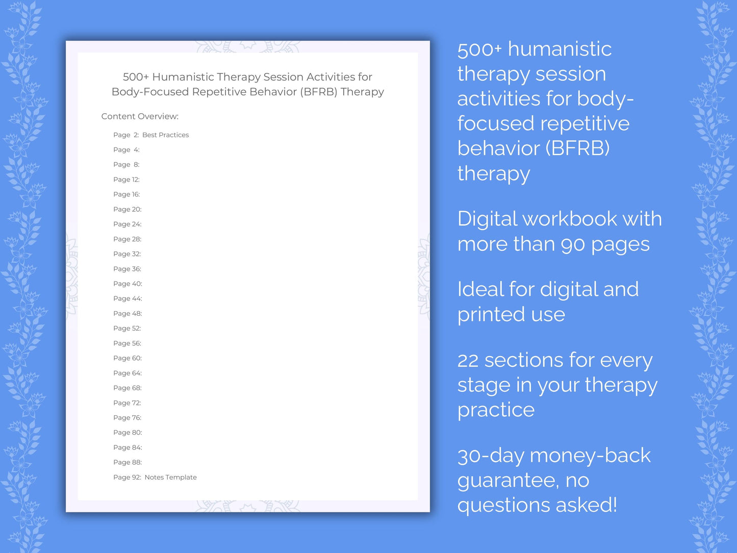 Body-Focused Repetitive Behavior (BFRB) Humanistic Therapy Therapist Worksheets