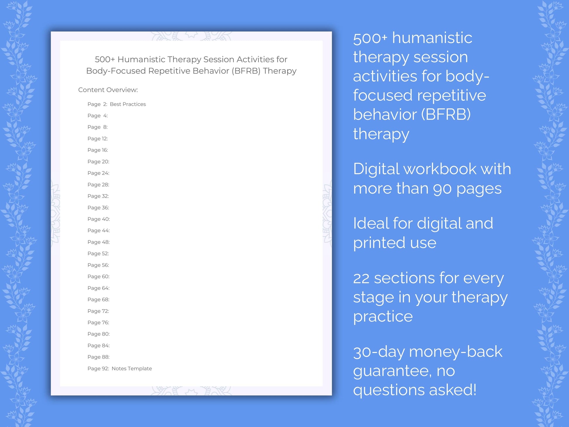 Body-Focused Repetitive Behavior (BFRB) Humanistic Therapy Therapist Worksheets