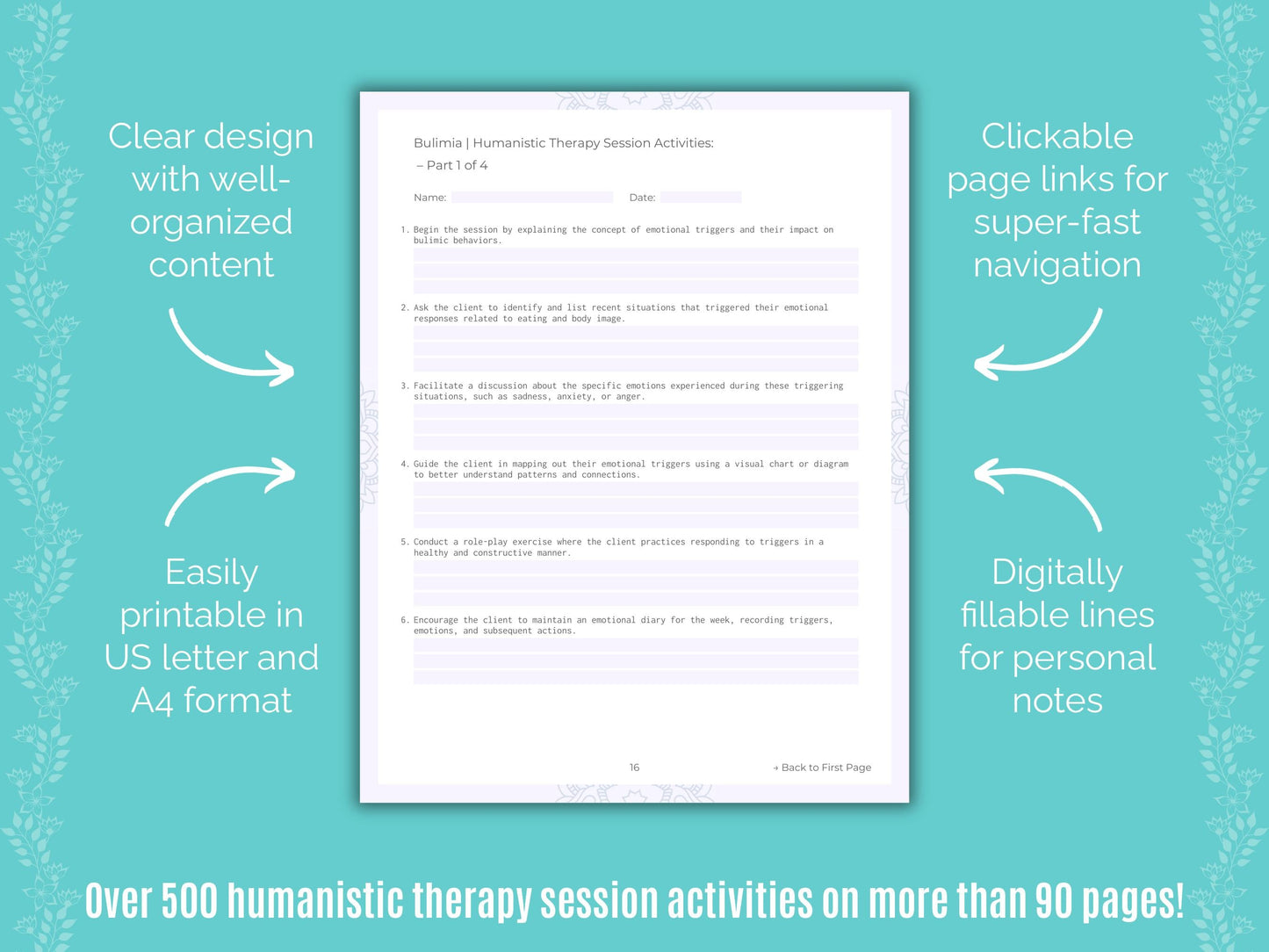 Bulimia Humanistic Therapy Counseling Templates