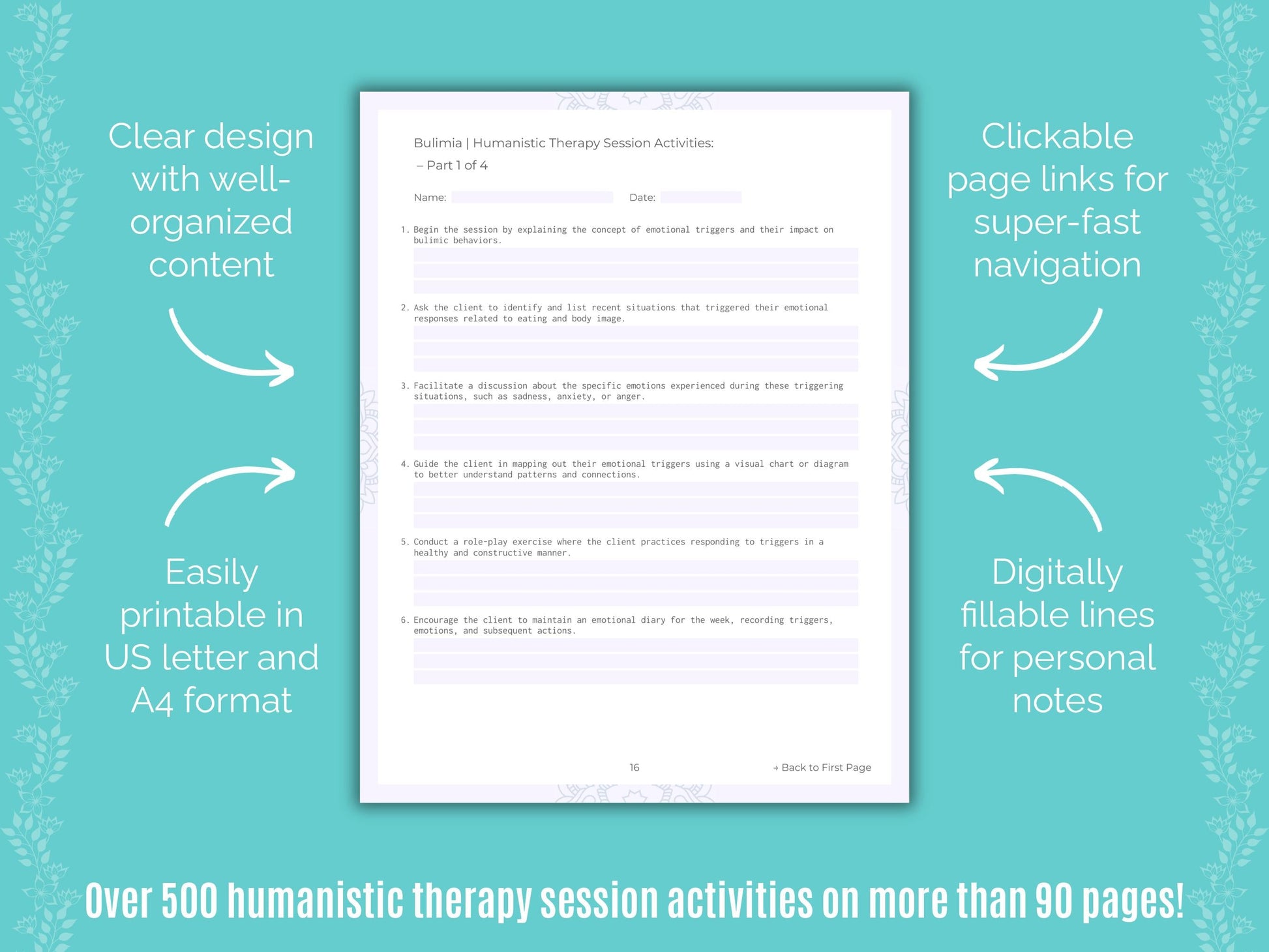 Bulimia Humanistic Therapy Counseling Templates