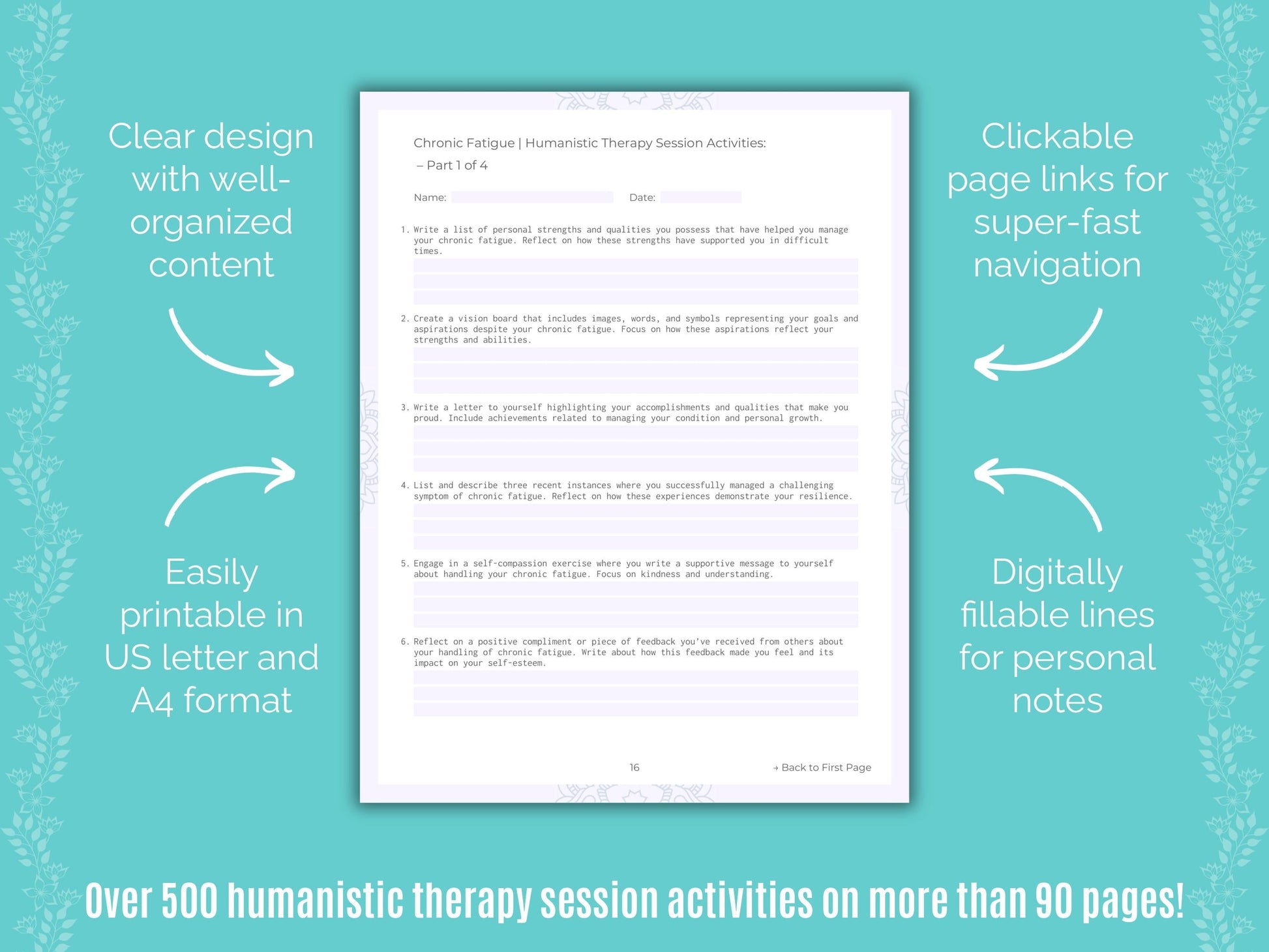 Chronic Fatigue Humanistic Therapy Counseling Templates