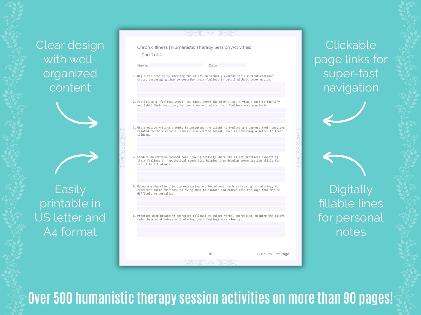 Chronic Illness Humanistic Therapy Counseling Templates