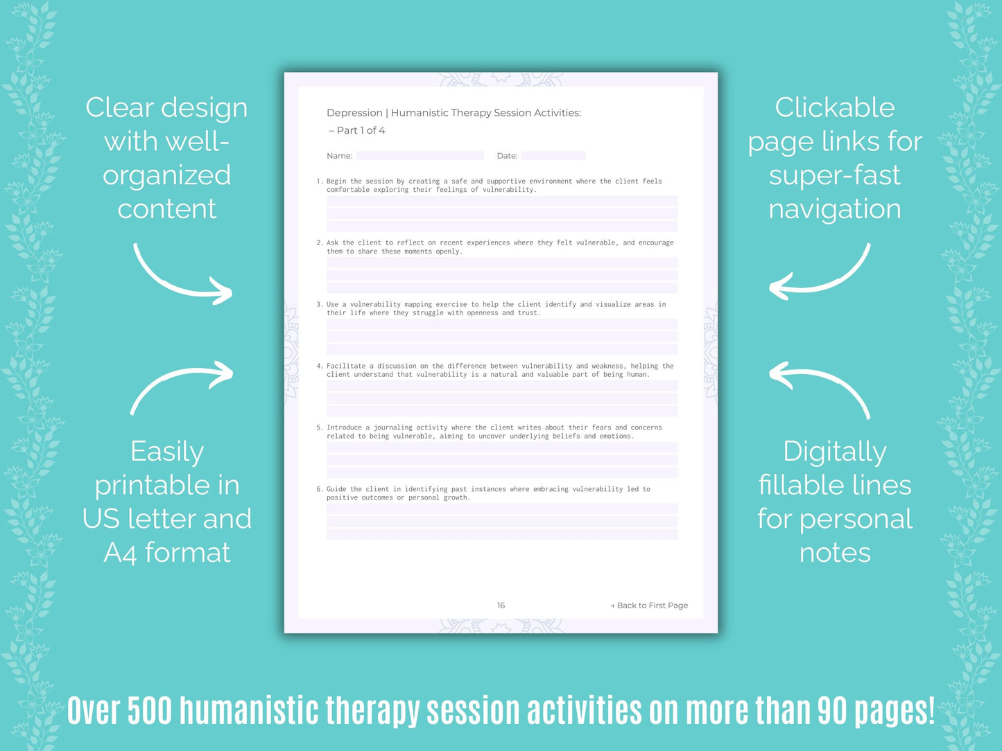 Depression Humanistic Therapy Counseling Templates