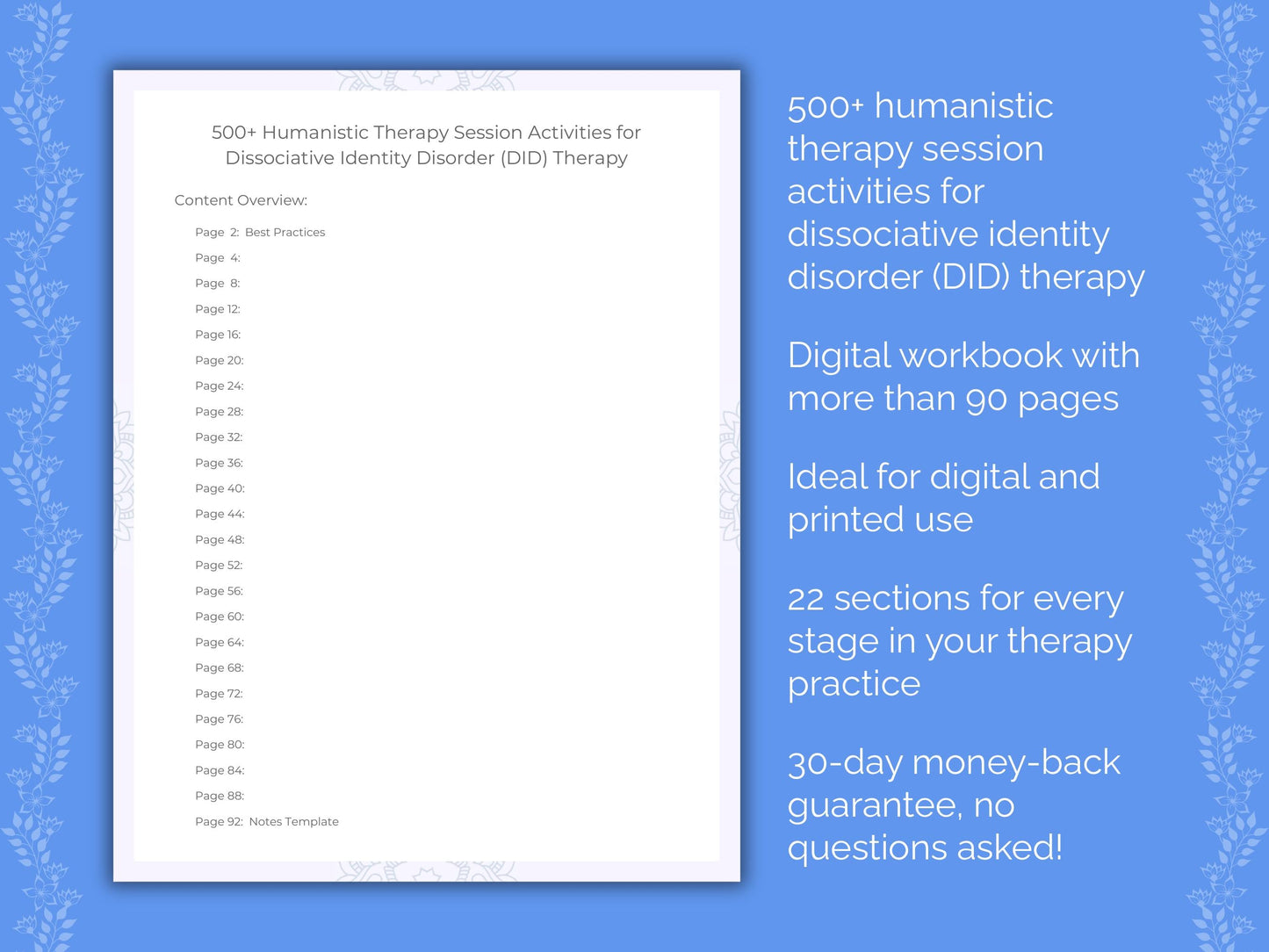 Dissociative Identity Disorder (DID) Humanistic Therapy Therapist Worksheets