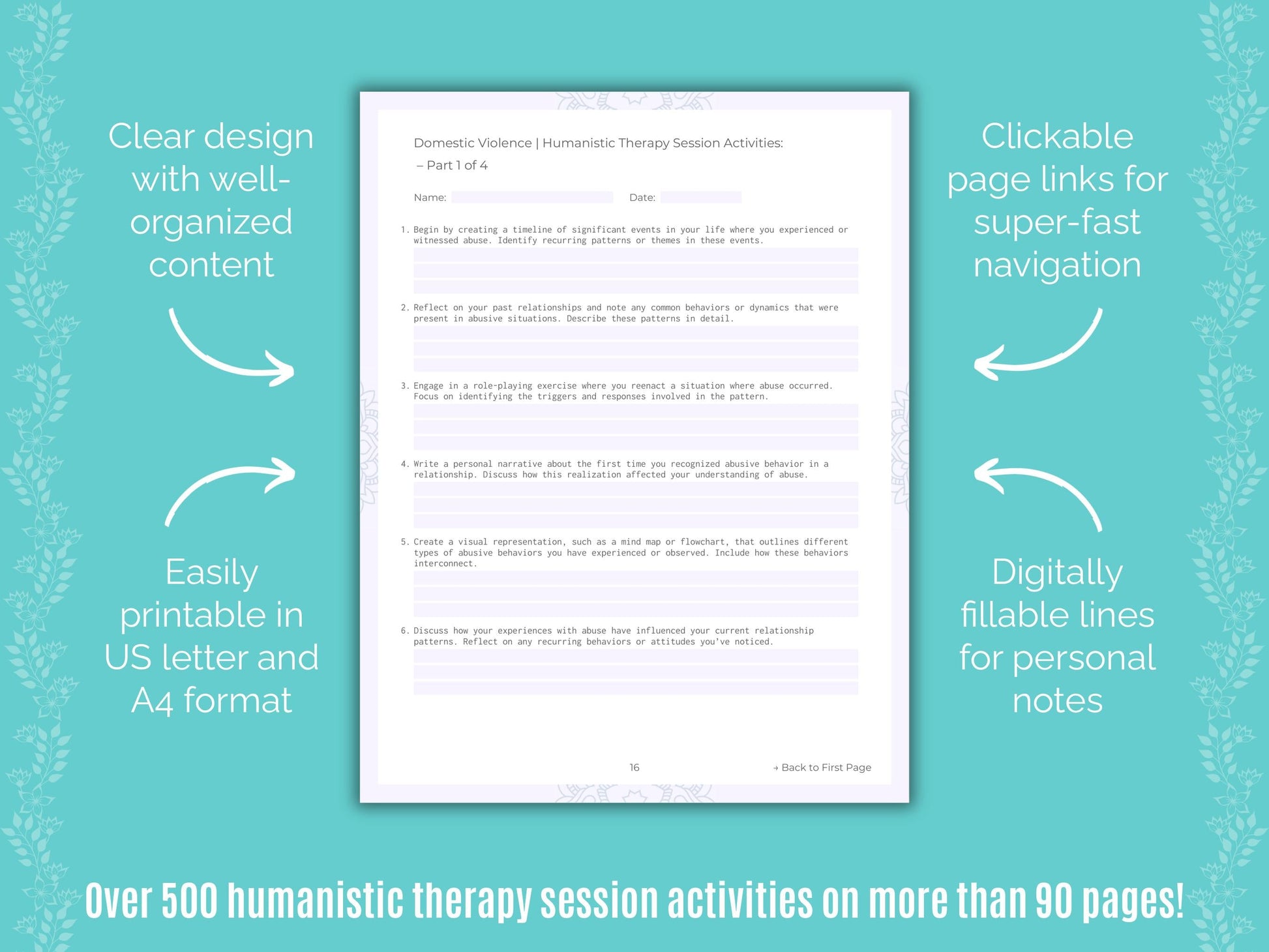 Domestic Violence Humanistic Therapy Counseling Templates