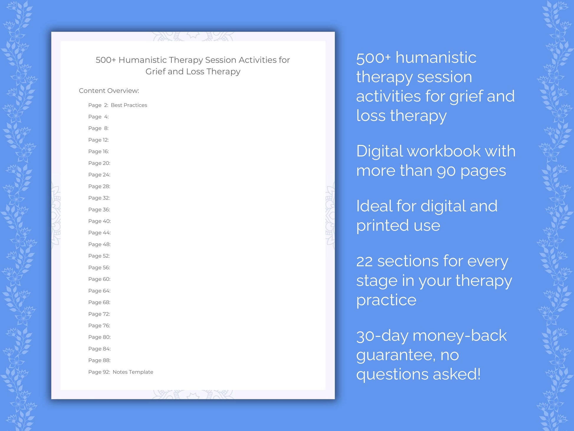Grief and Loss Humanistic Therapy Therapist Worksheets