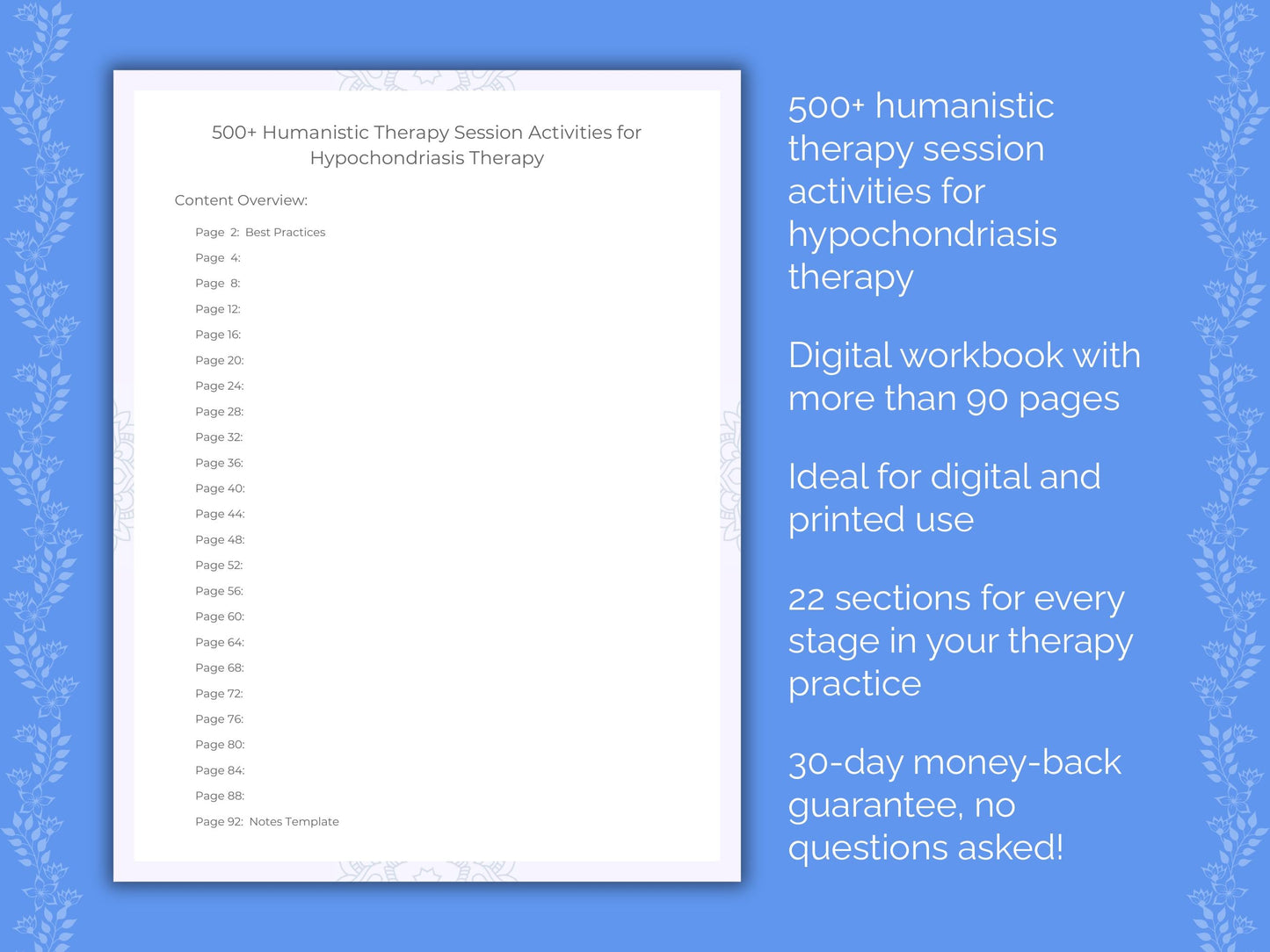 Hypochondriasis Humanistic Therapy Therapist Worksheets