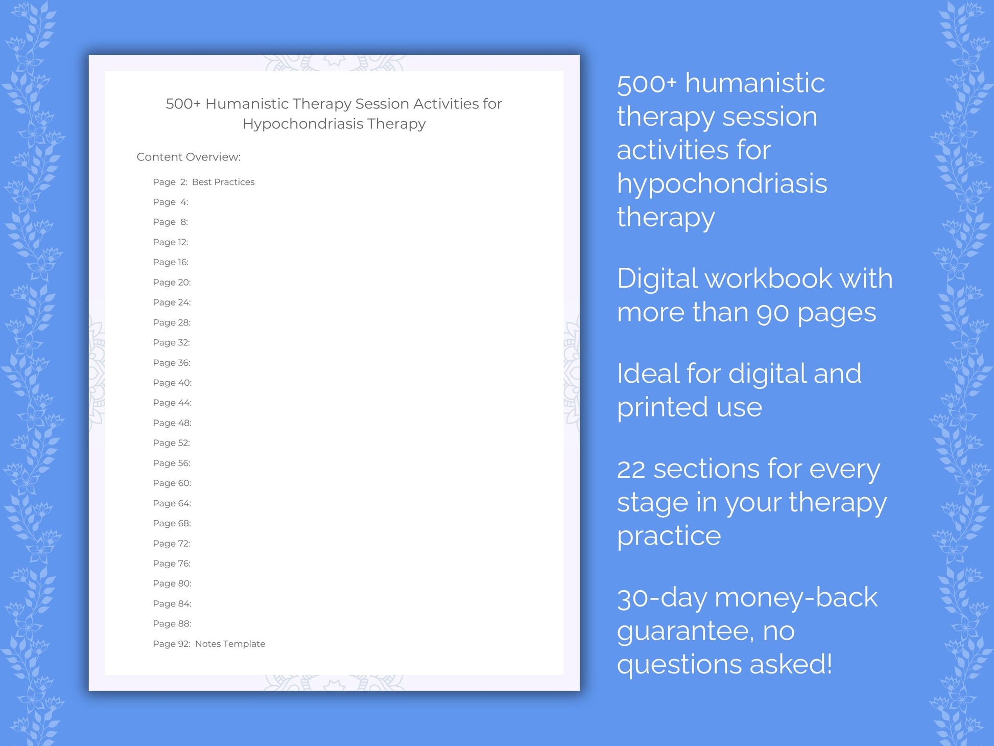 Hypochondriasis Humanistic Therapy Therapist Worksheets