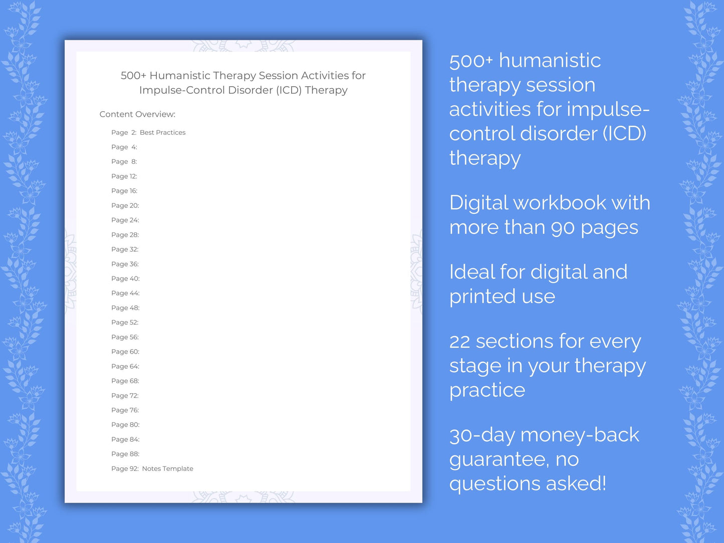 Impulse-Control Disorder (ICD) Humanistic Therapy Therapist Worksheets