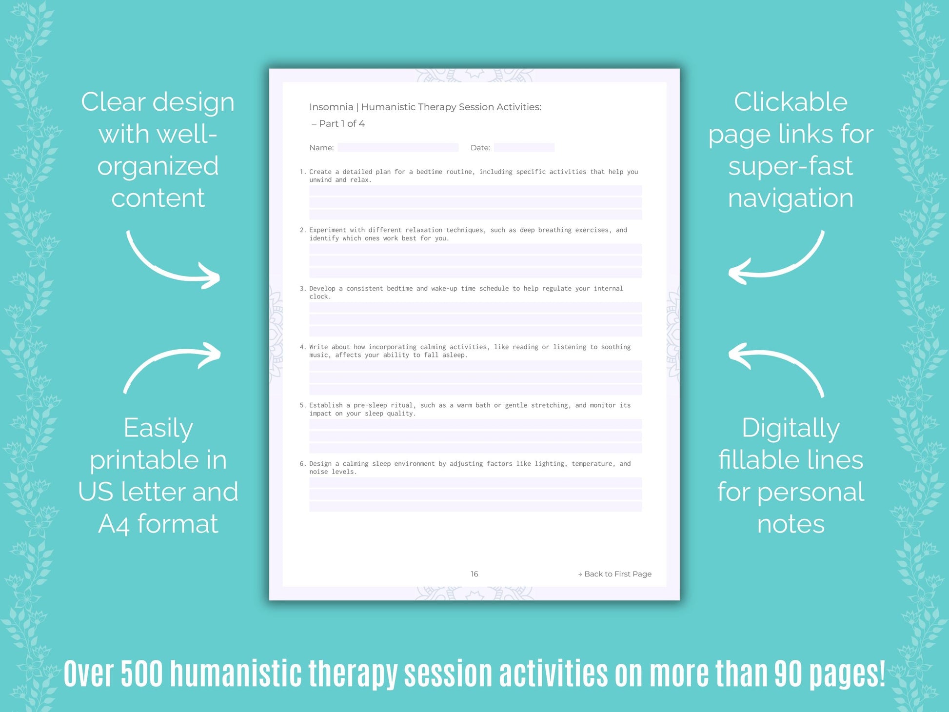 Insomnia Humanistic Therapy Counseling Templates
