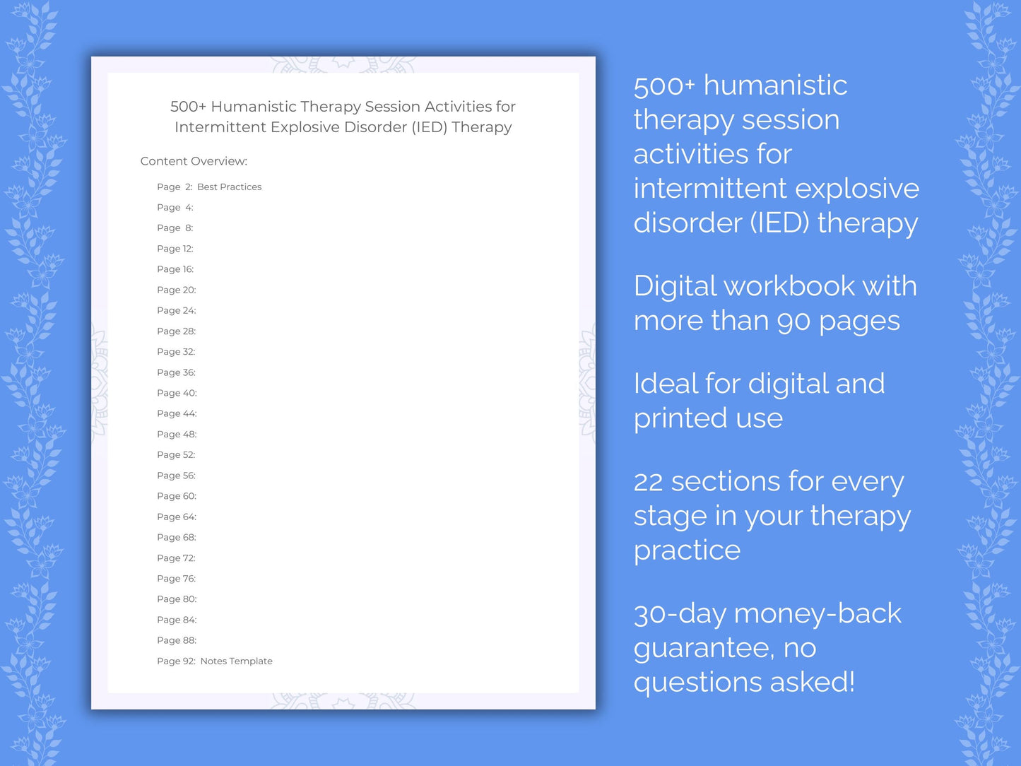 Intermittent Explosive Disorder (IED) Humanistic Therapy Therapist Worksheets