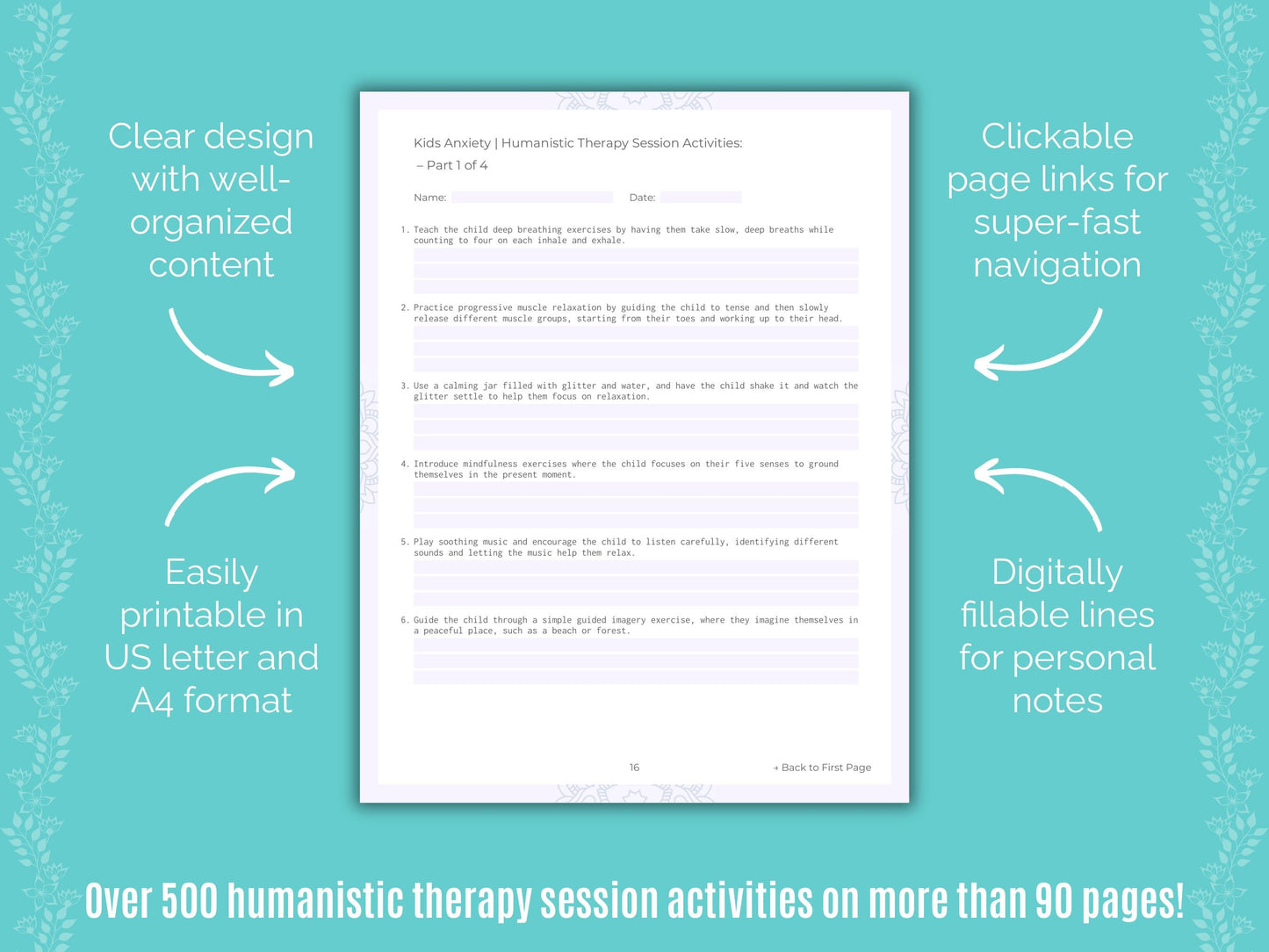 Kids Anxiety Humanistic Therapy Counseling Templates