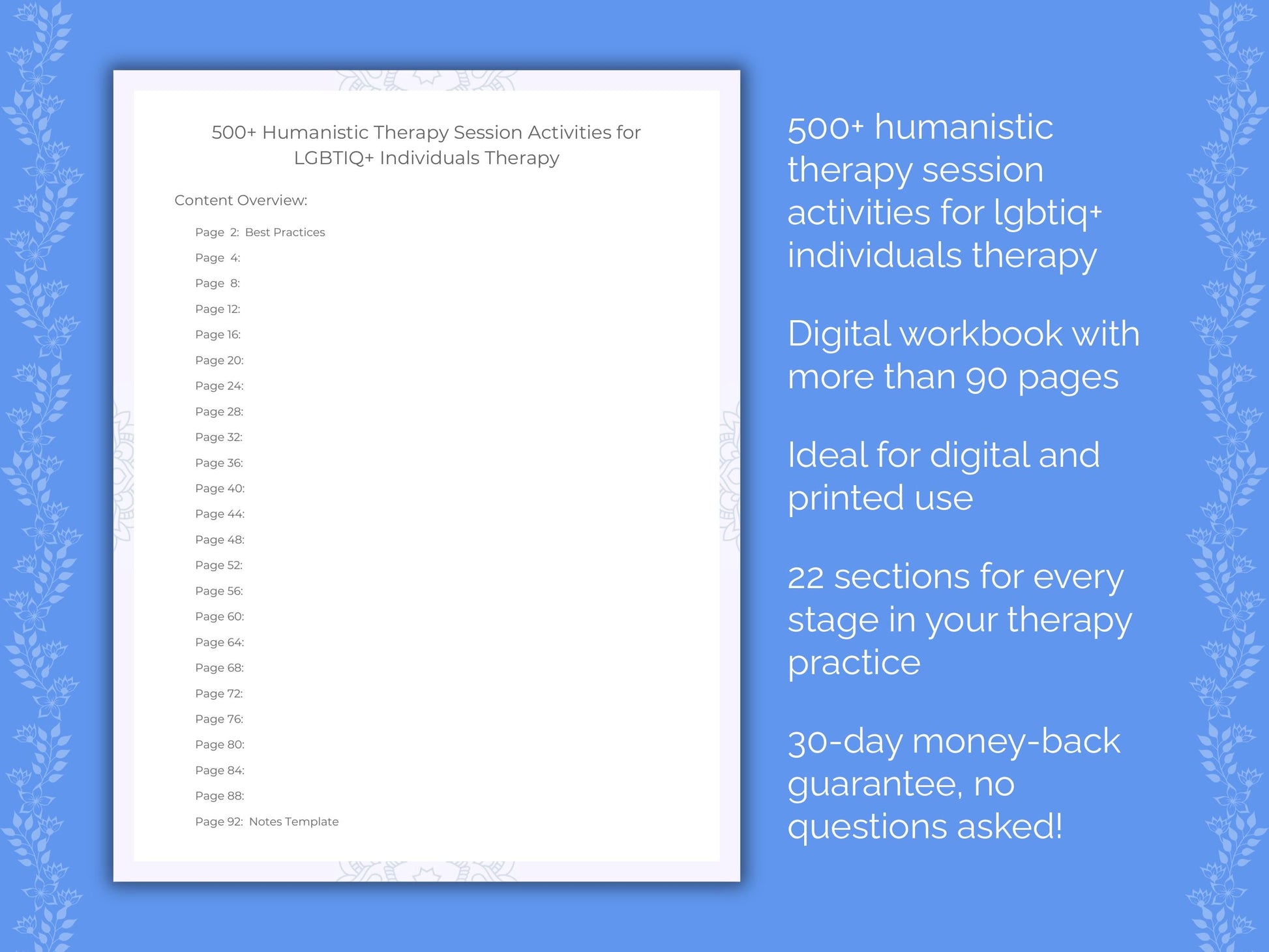 LGBTIQ+ Individuals Humanistic Therapy Therapist Worksheets