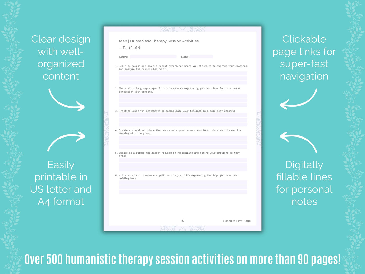 Men Humanistic Therapy Counseling Templates