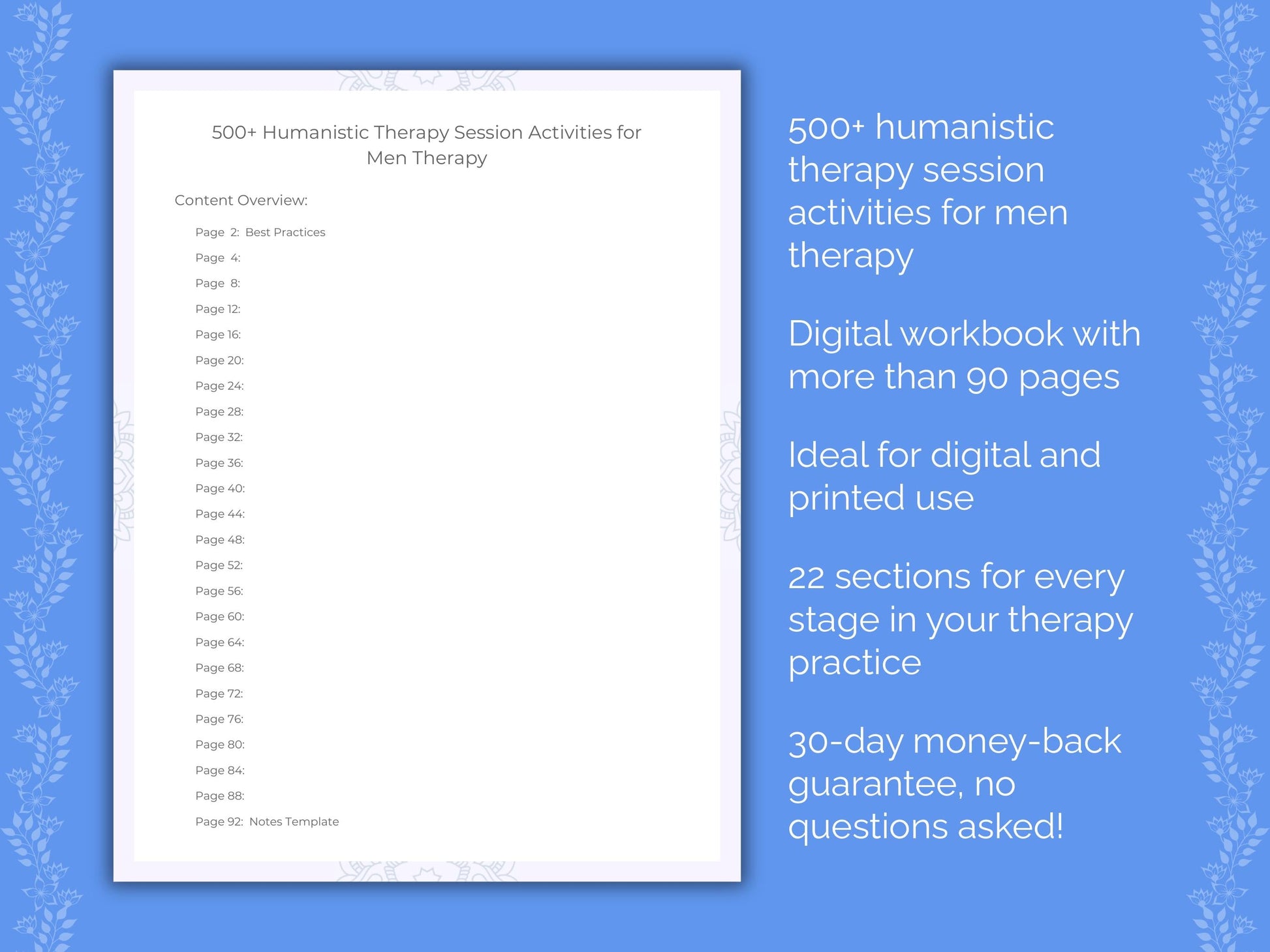 Men Humanistic Therapy Therapist Worksheets