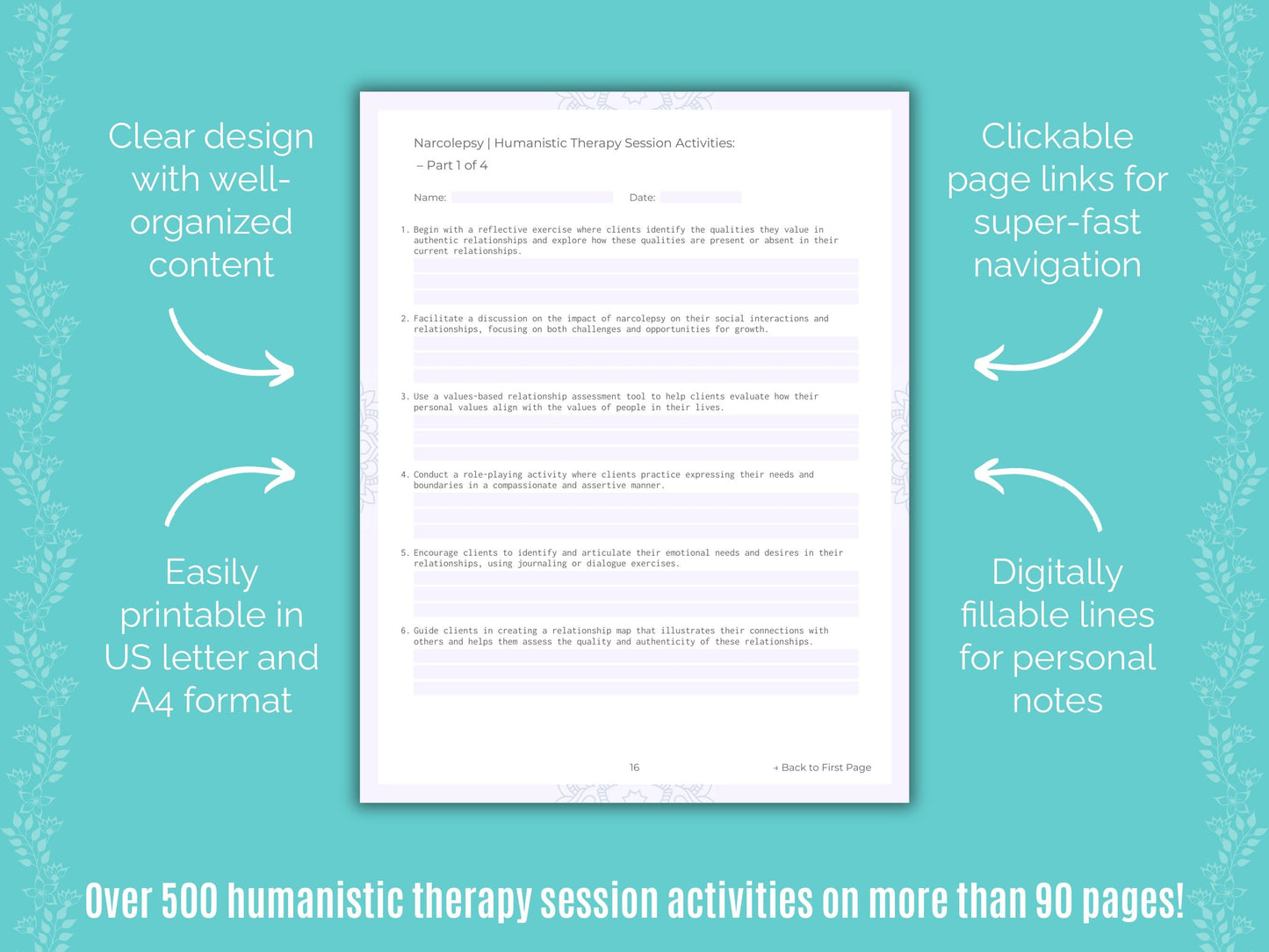 Narcolepsy Humanistic Therapy Counseling Templates