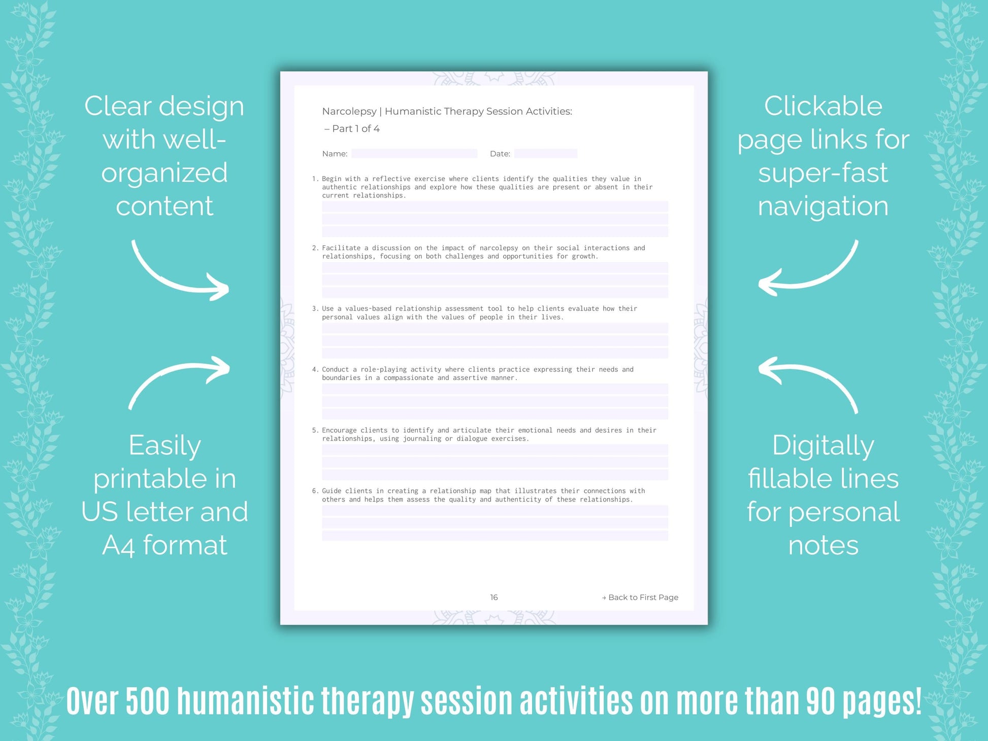 Narcolepsy Humanistic Therapy Counseling Templates