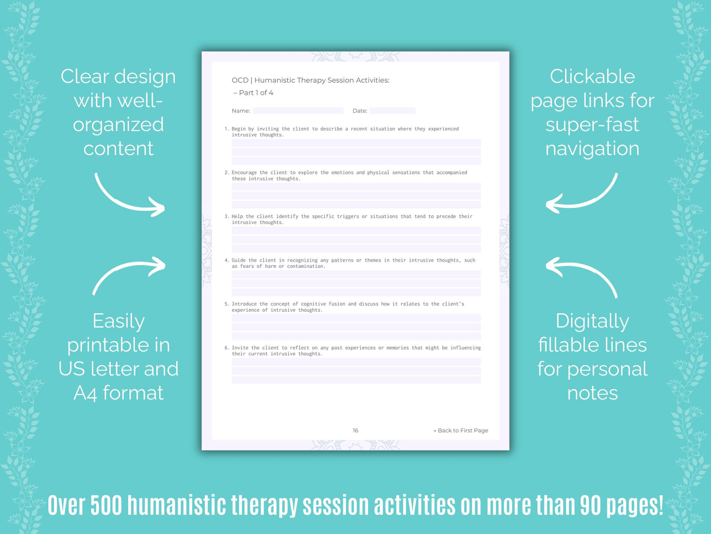 Obsessive-Compulsive Disorder (OCD) Humanistic Therapy Counseling Templates