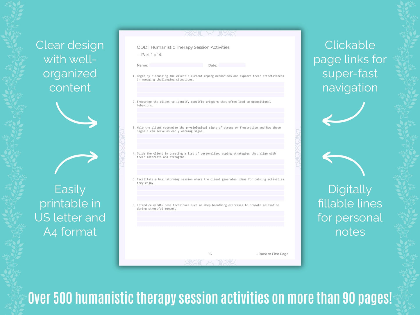 Oppositional Defiant Disorder (ODD) Humanistic Therapy Counseling Templates