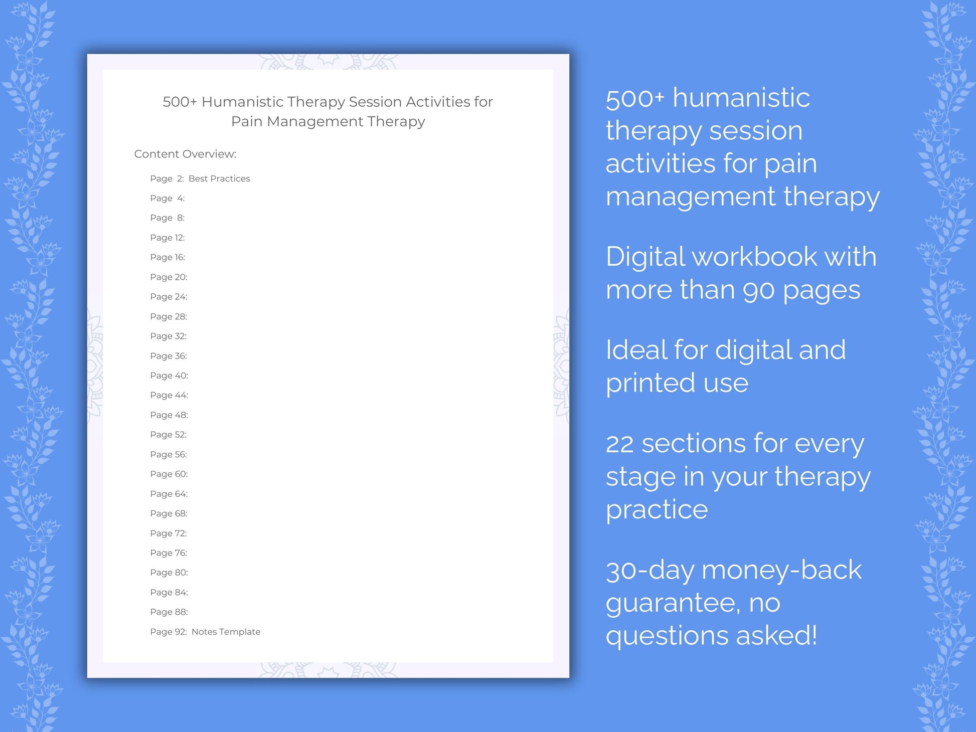 Pain Management Humanistic Therapy Therapist Worksheets