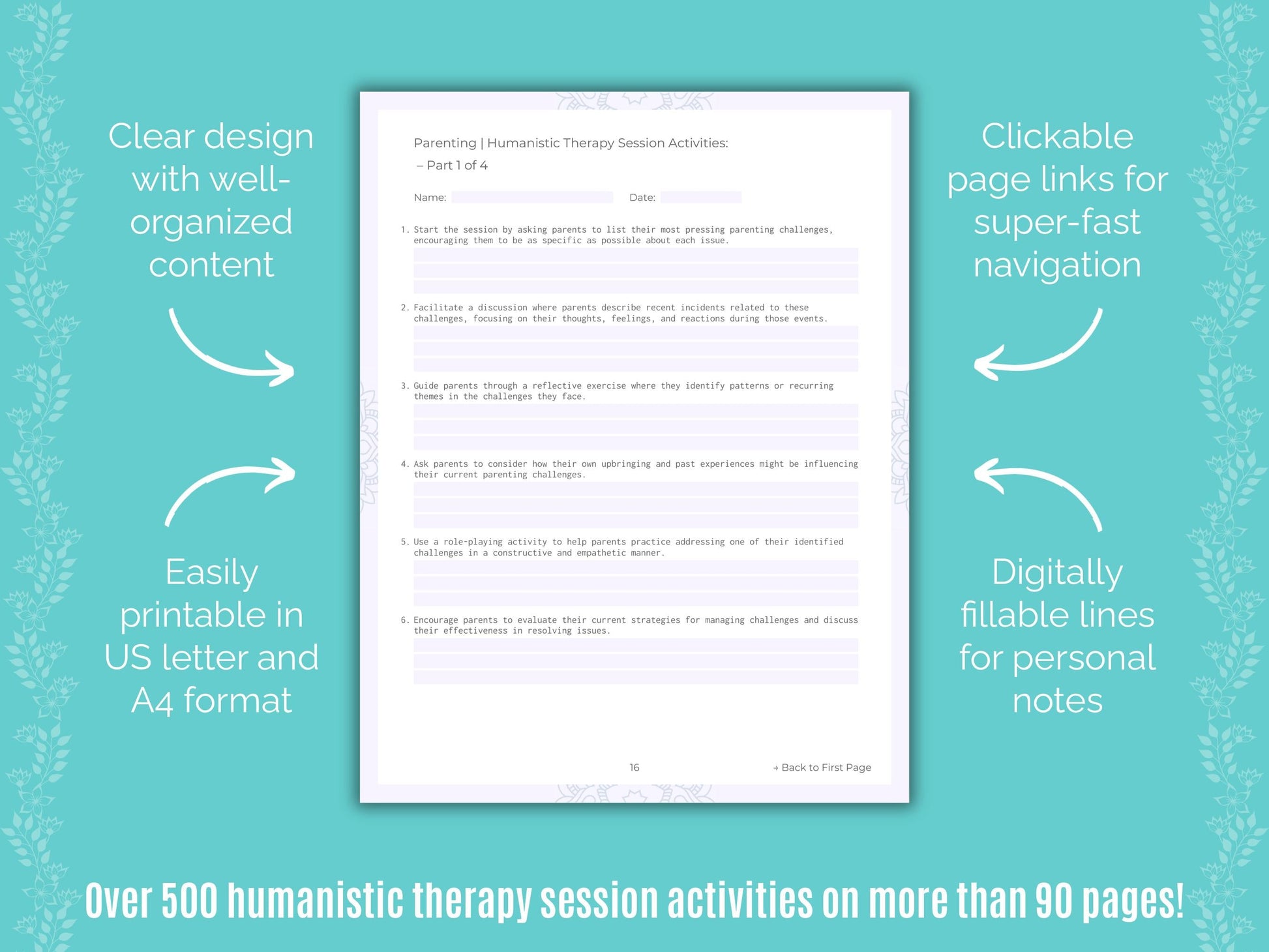 Parenting Humanistic Therapy Counseling Templates