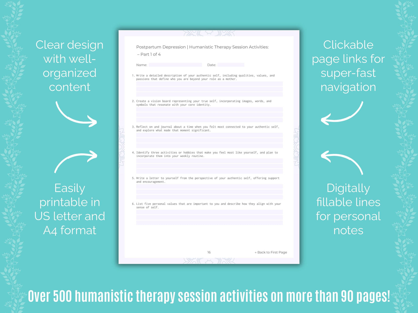 Postpartum Depression Humanistic Therapy Counseling Templates